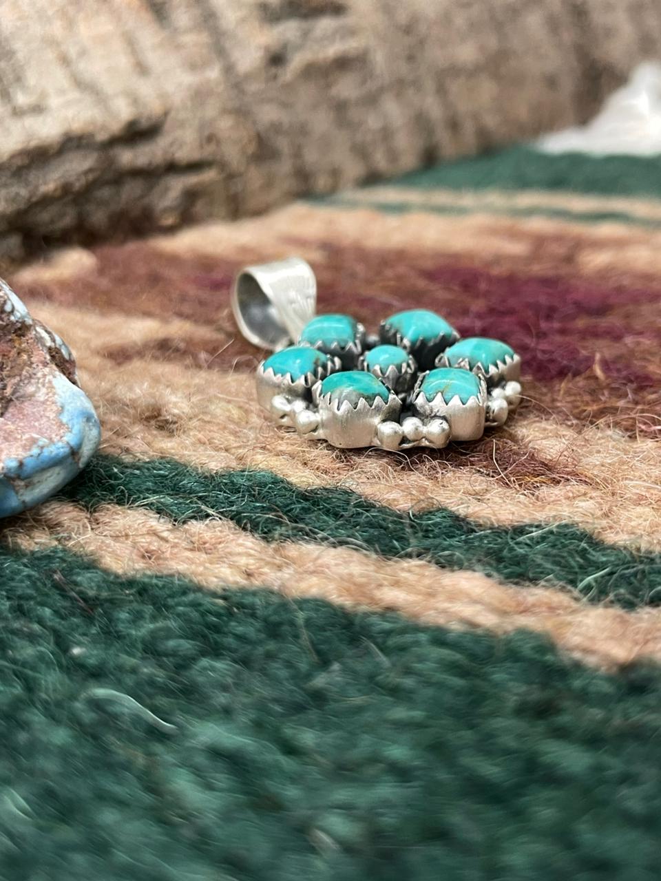 Handmade Sterling Silver Kingman Turquoise Pendant "Signed Nizhoni"