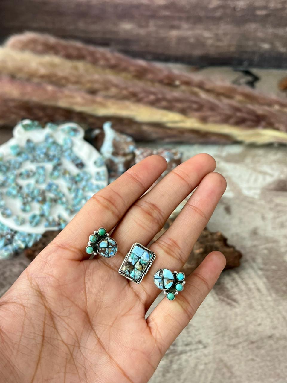 Handmade Sterling Silver 'Golden Hills Turquoise Cobble Collection' Adjustable Ring "Signed Nizhoni"