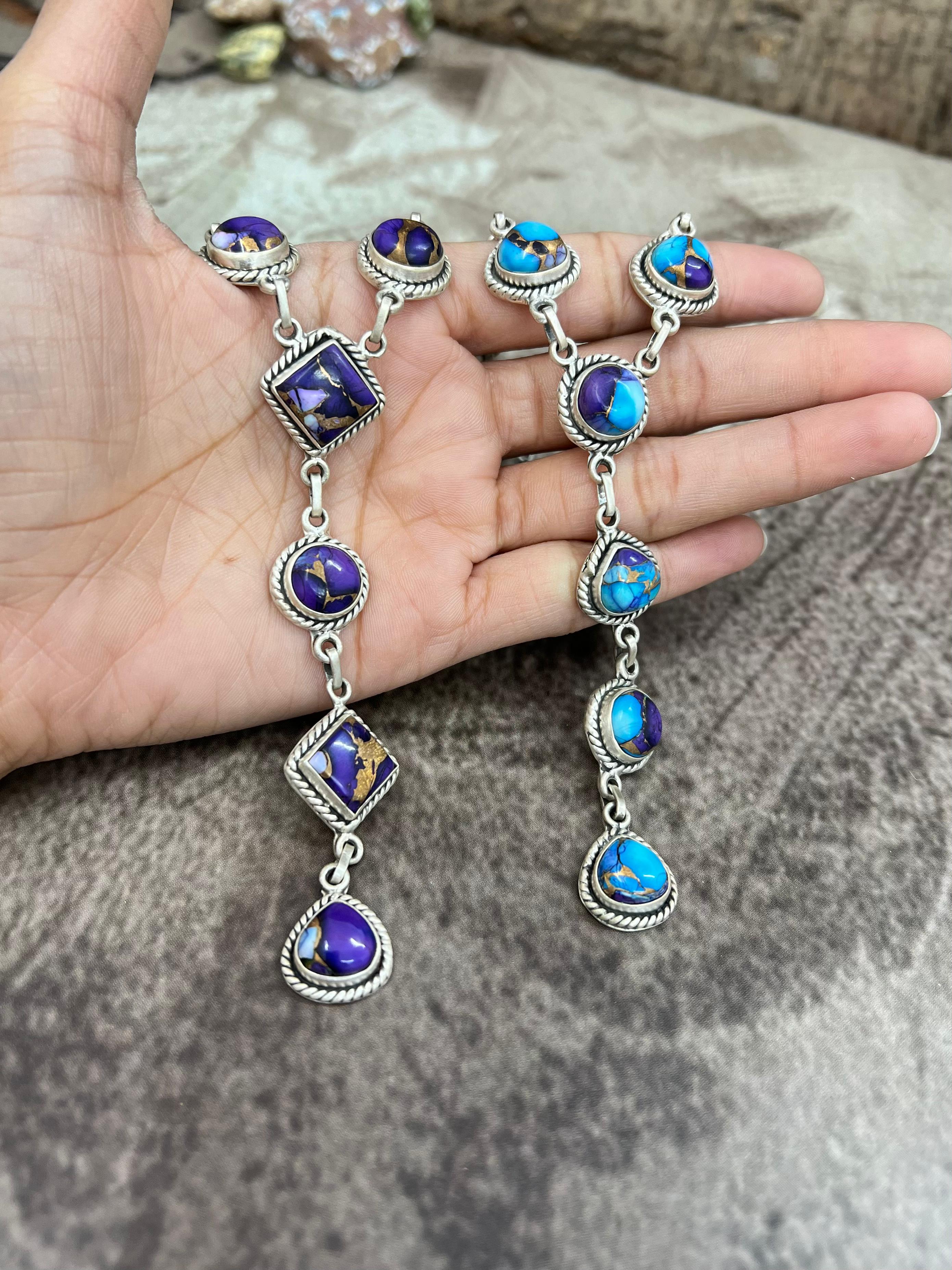 Handmade Sterling Silver Purple Ice Rose Dahlia, Purple Blue Ice Rose Dahlia Necklace, Signed Nizhoni