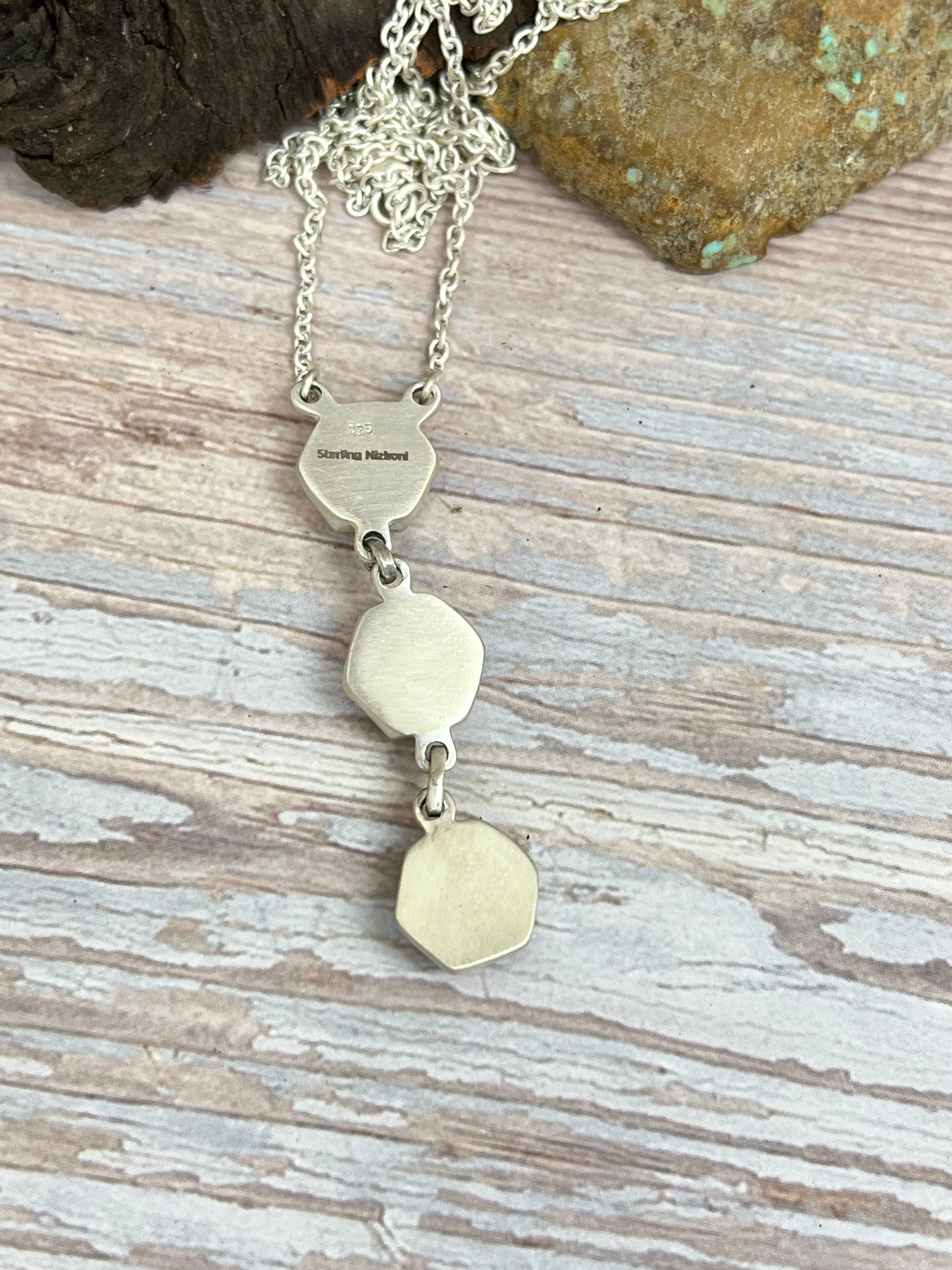 Handmade Sterling Silver Cotton Candy Turquoise Necklace with Signed Nizhoni