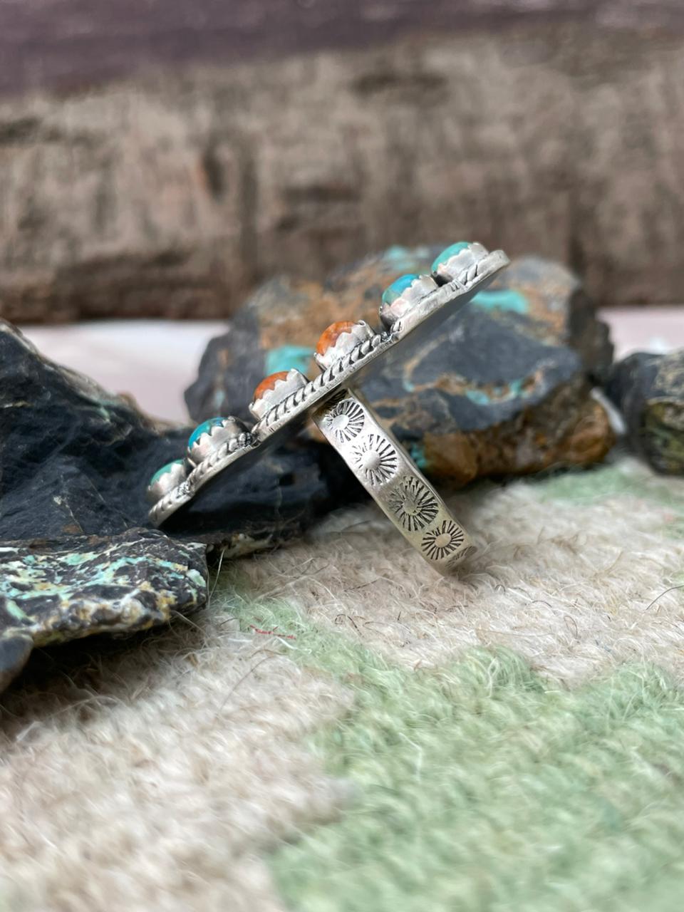 Handmade Sterling Silver Kingman With Orange Mohave Adjustable Ring "Signed Nizhoni" (2)