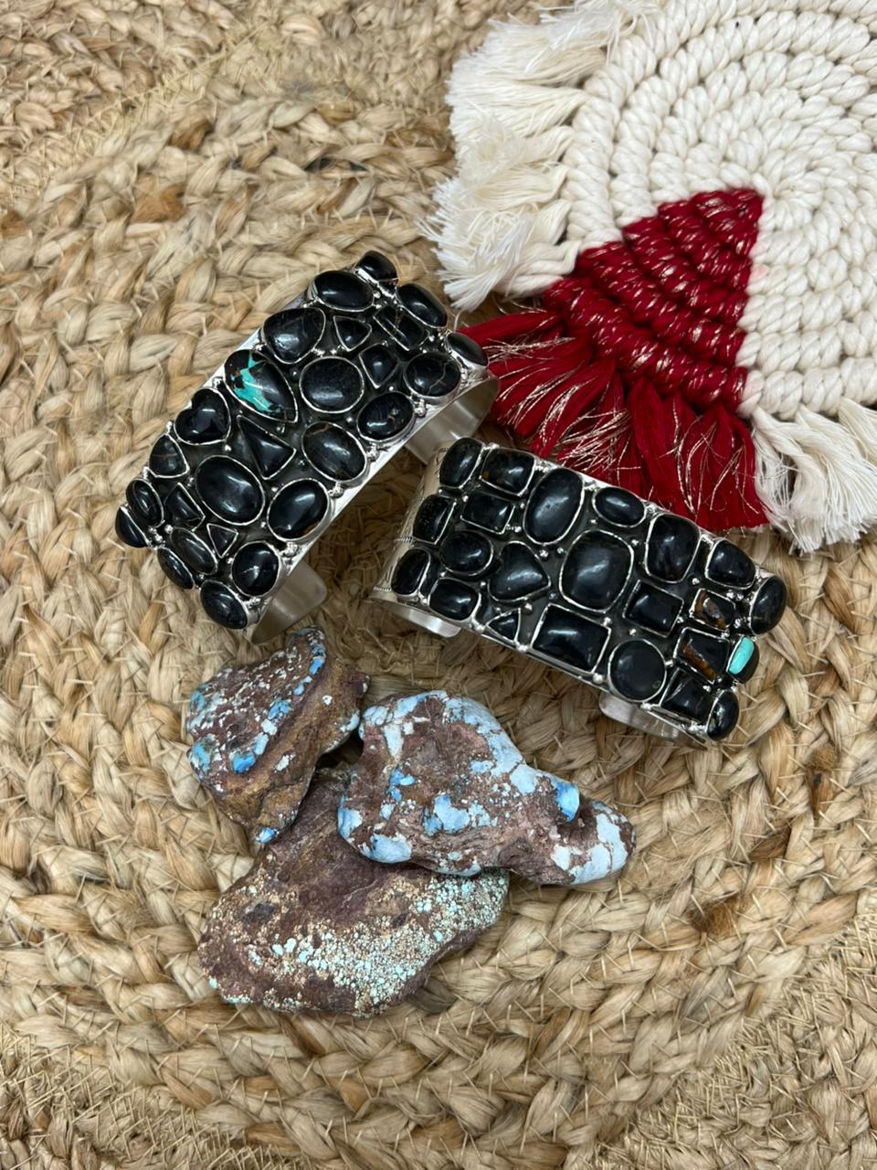 Handmade Sterling Silver Blackjack Turquoise Bracelet "Signed Nizhoni"