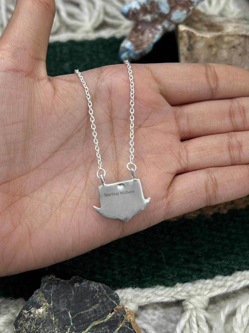 Handmade Sterling Silver Old Stock Royston Turquoise Bar Necklace "Signed Nizhoni"