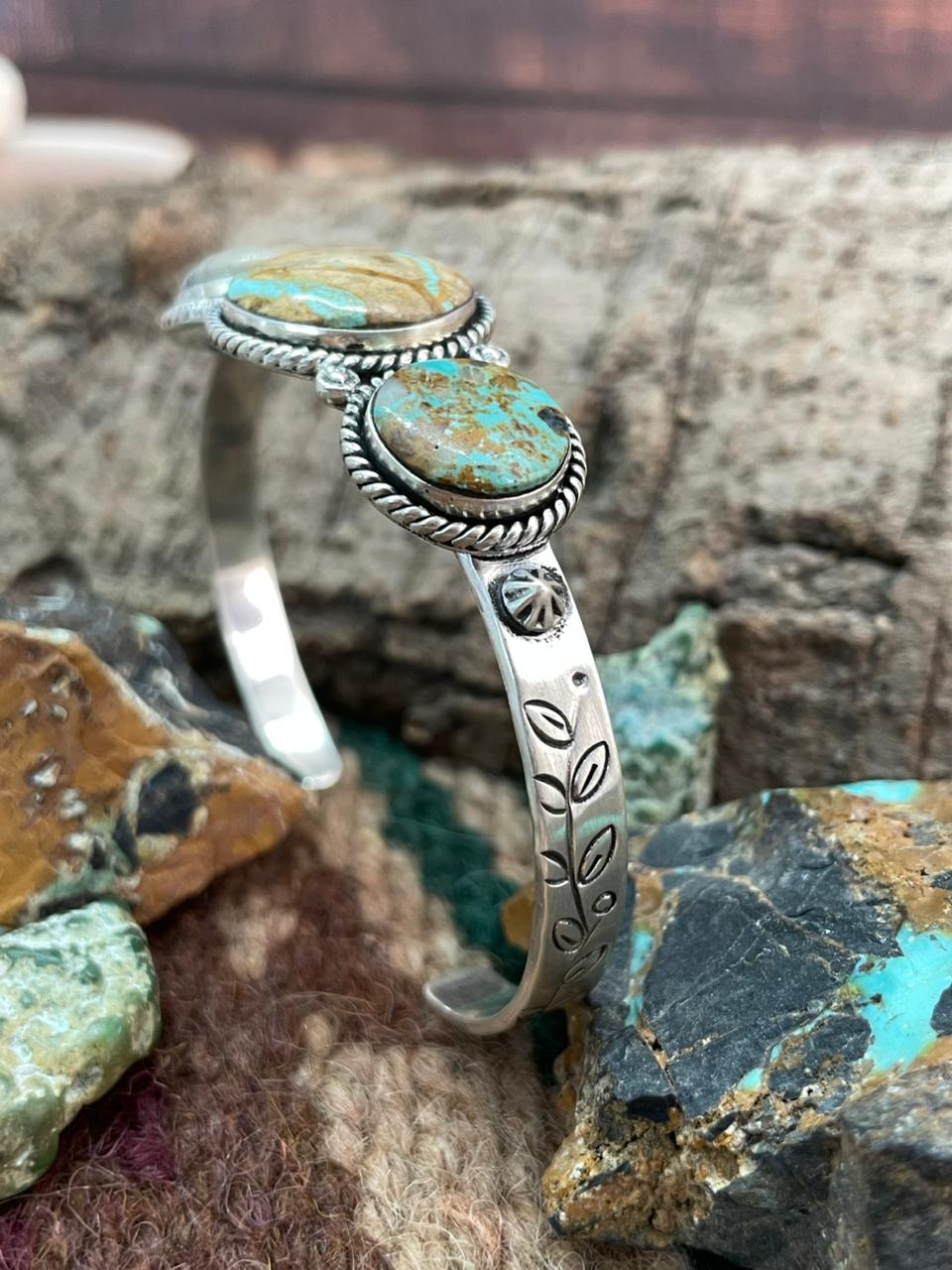Handmade Sterling Silver Royston Ribbon Turquoise Cuff Bracelet "Signed Nizhoni"