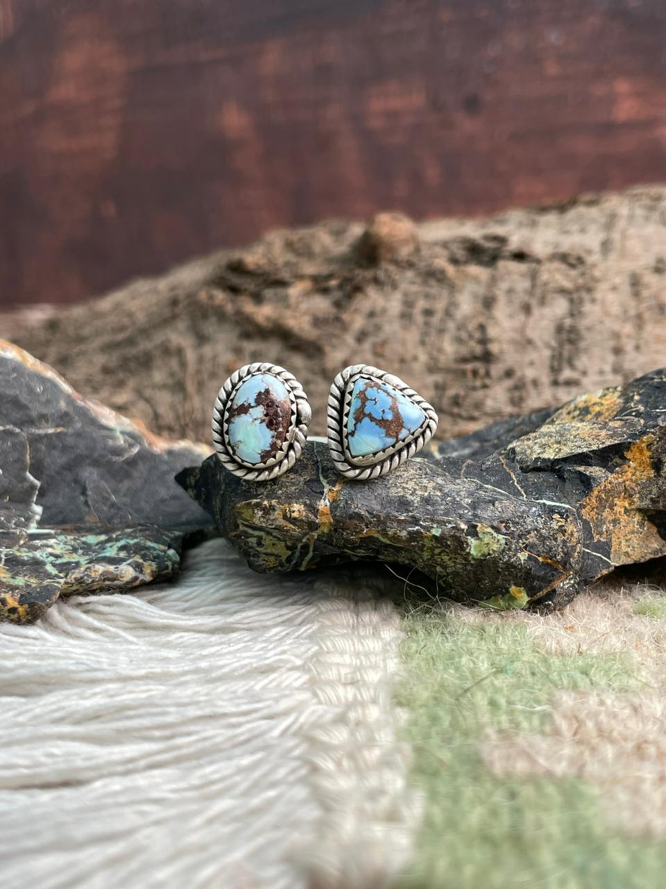 Handmade Sterling Silver Golden Hills Turquoise Adjustable Ring "Signed Nizhoni"