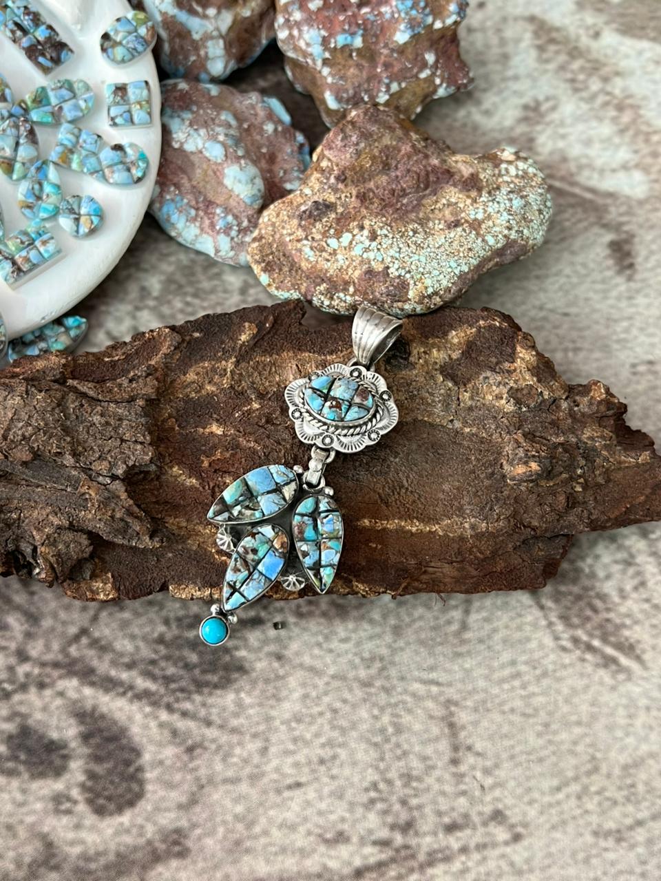 Handmade Sterling Silver Golden Hills Turquoise Cobble Collection Pendant "Signed Nizhoni"