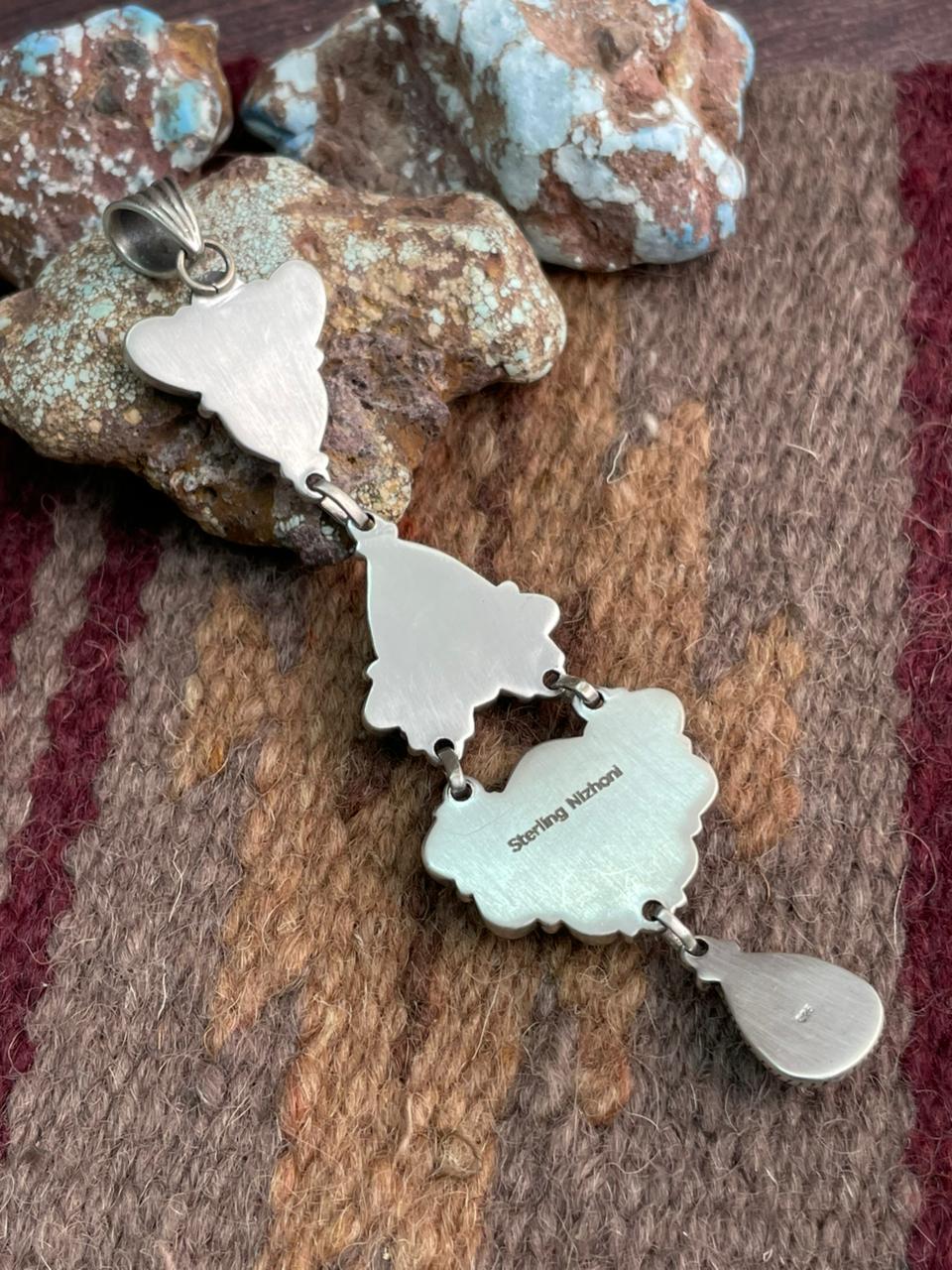 Handmade Sterling Silver Golden Hills with White Collection Pendant "Signed Nizhoni"