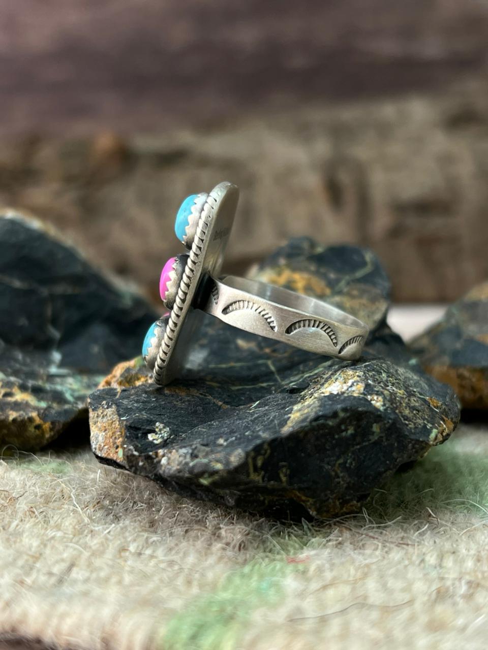 Handmade Sterling Silver Cotton Candy Adjustable Ring "Signed Nizhoni" (8)