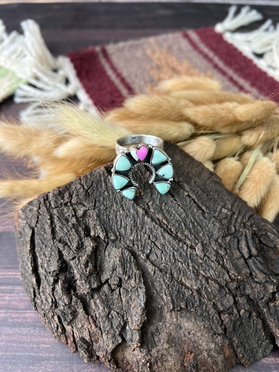 Handmade Sterling Silver Paloma with Cotton Candy Adjustable Ring "Signed Nizhoni"