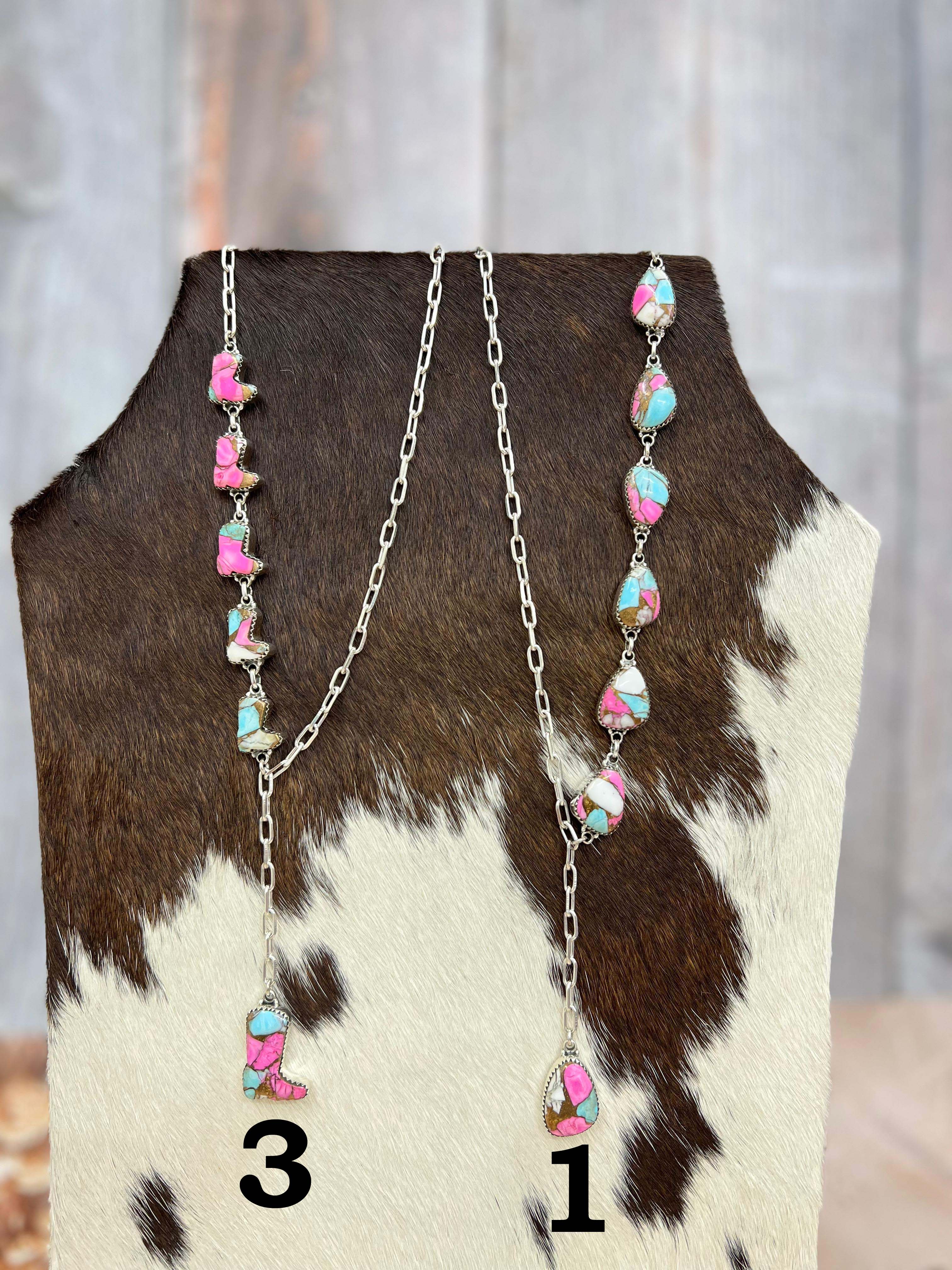 Handmade Sterling Silver Cotton Candy Turquoise Necklace with Signed Nizhoni