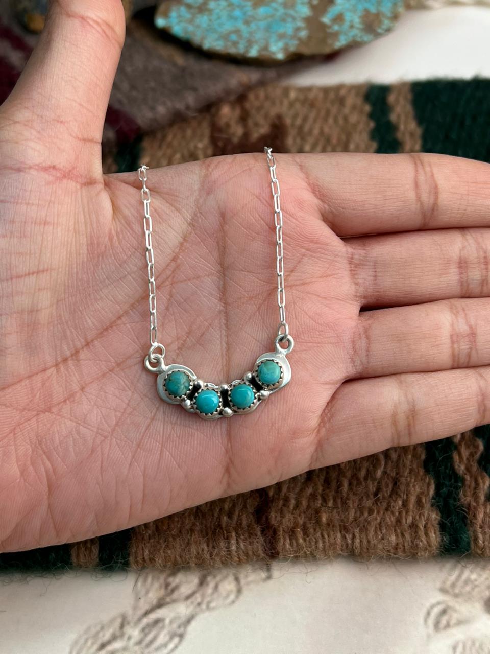 Handmade Sterling Silver Kingman Turquoise Necklace "Signed Nizhoni"