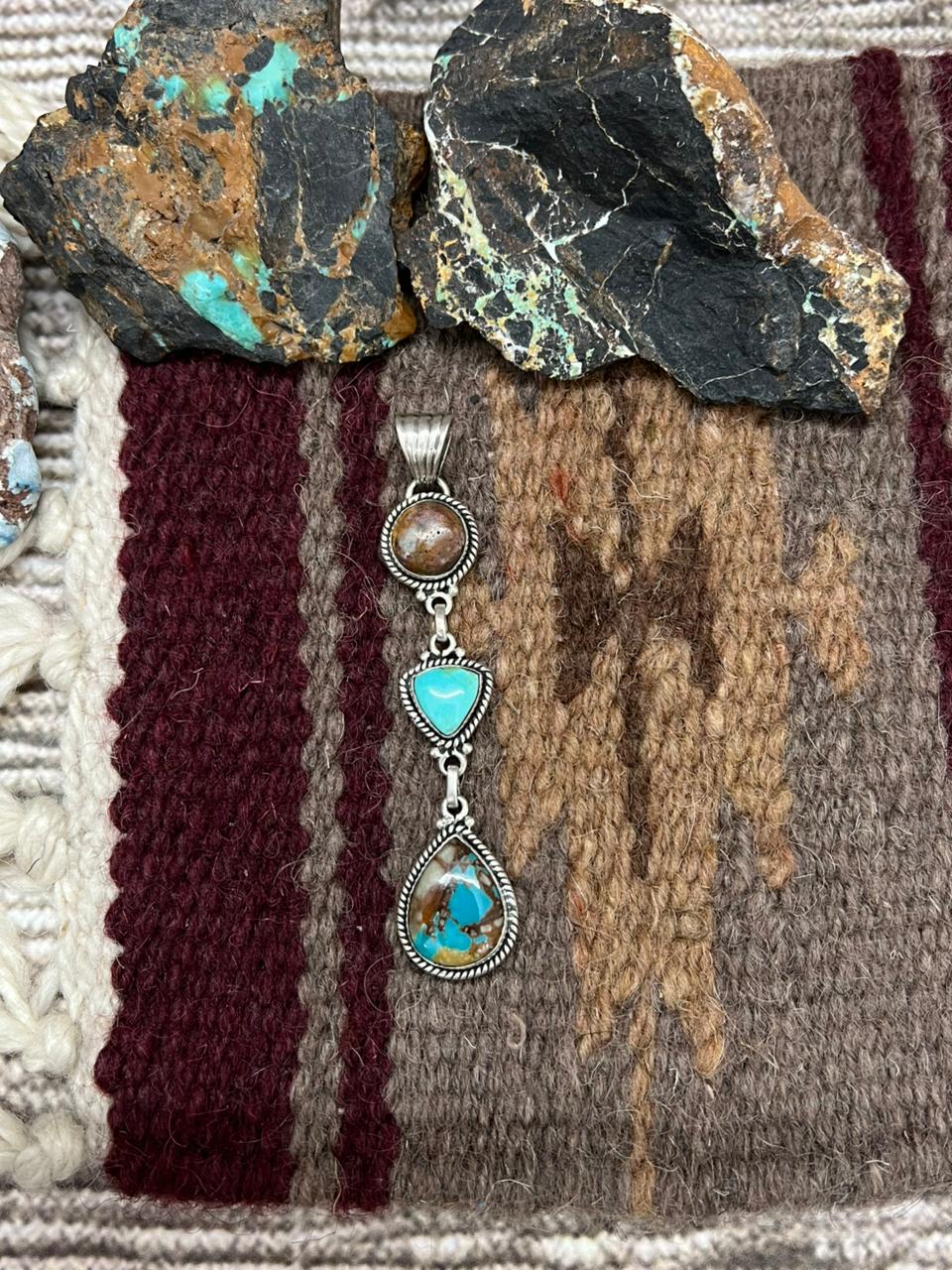 Handmade Sterling Silver Royston Ribbon Turquoise Pendant "Signed Nizhoni"