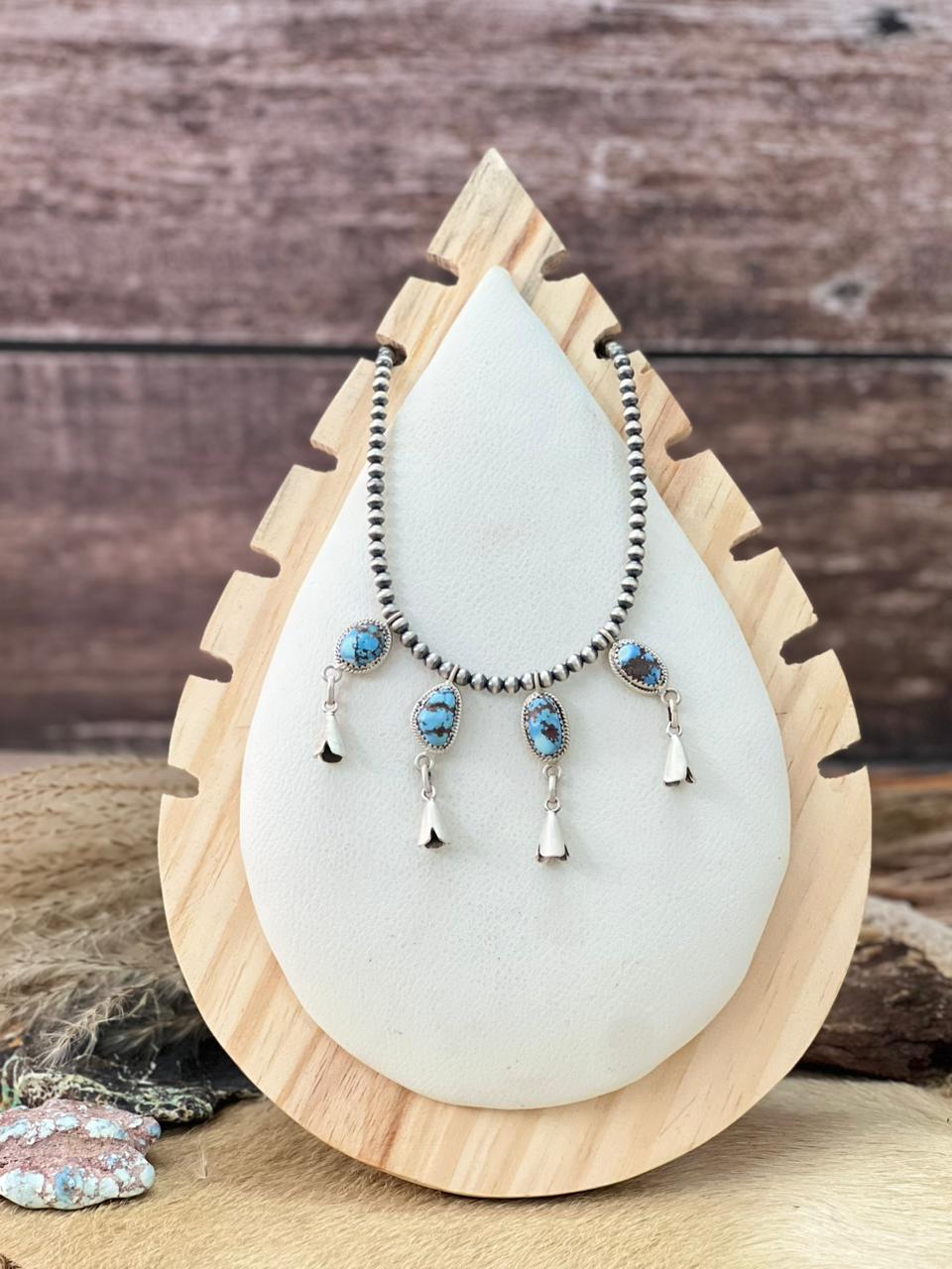 Handmade Sterling Silver Golden Hills Turquoise Beaded Necklace "Signed Nizhoni"