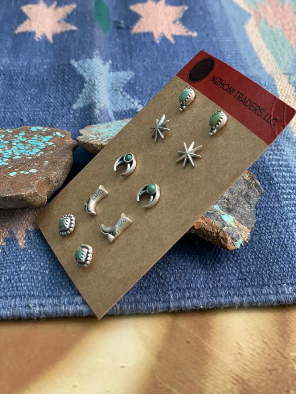 Handmade Sterling Silver Kingman Turquoise Earrings Set "Signed Nizhoni"