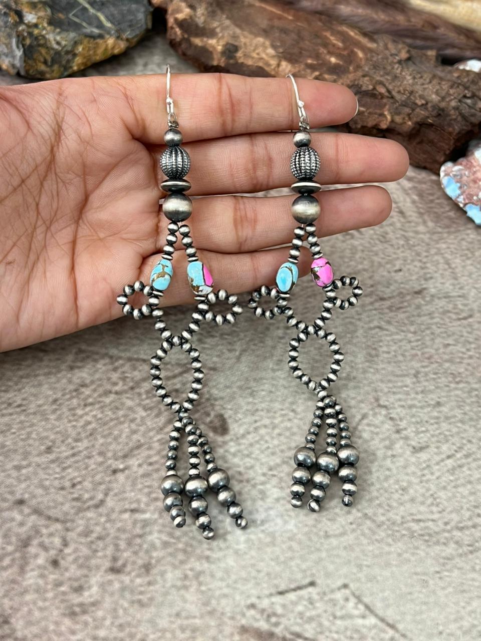 Handmade Sterling Silver Cotton Candy Hook Dangle Beaded Earrings