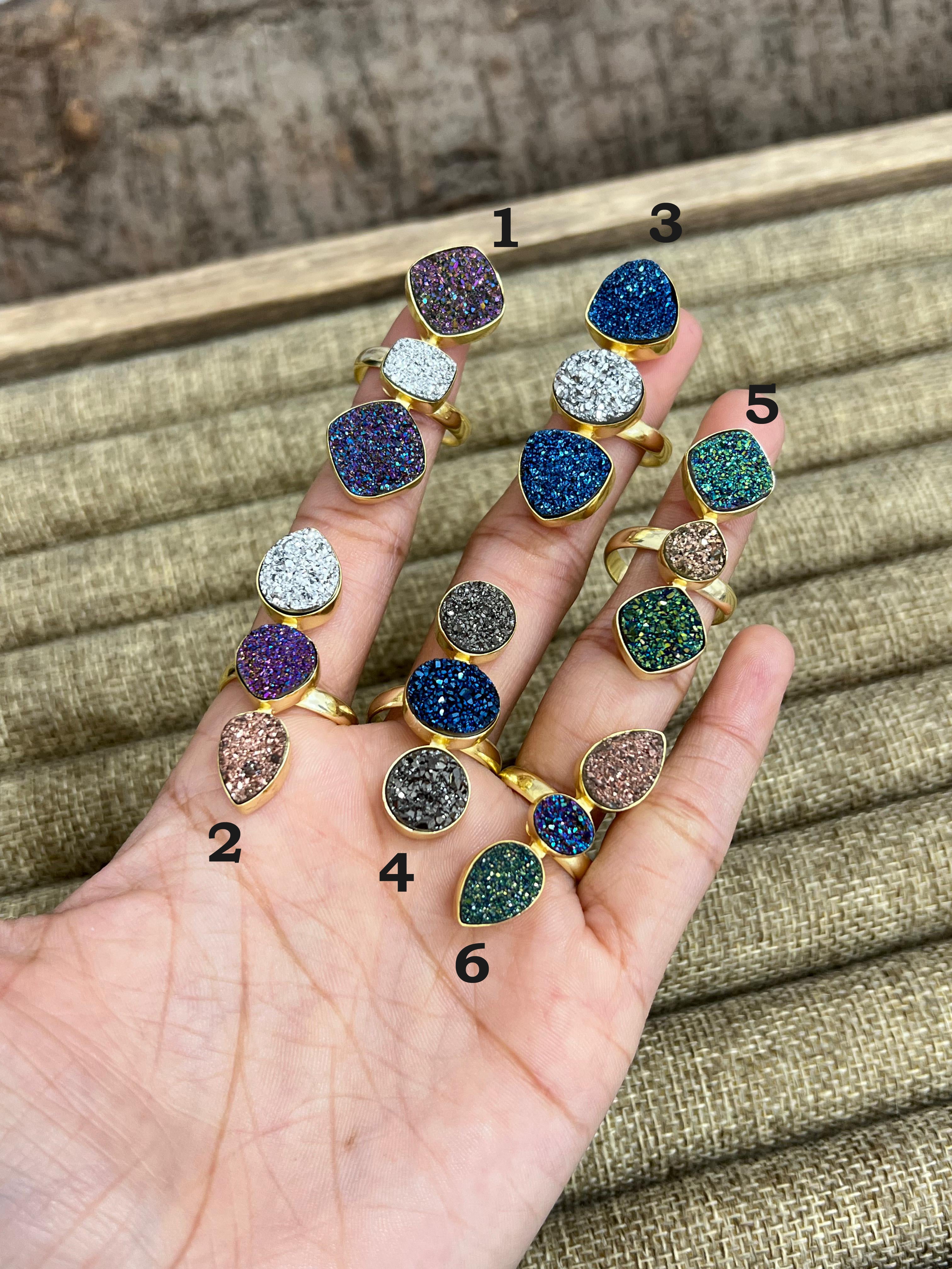 “The Boho Collection” Natural 3 Stone Druzy Adjustable Ring