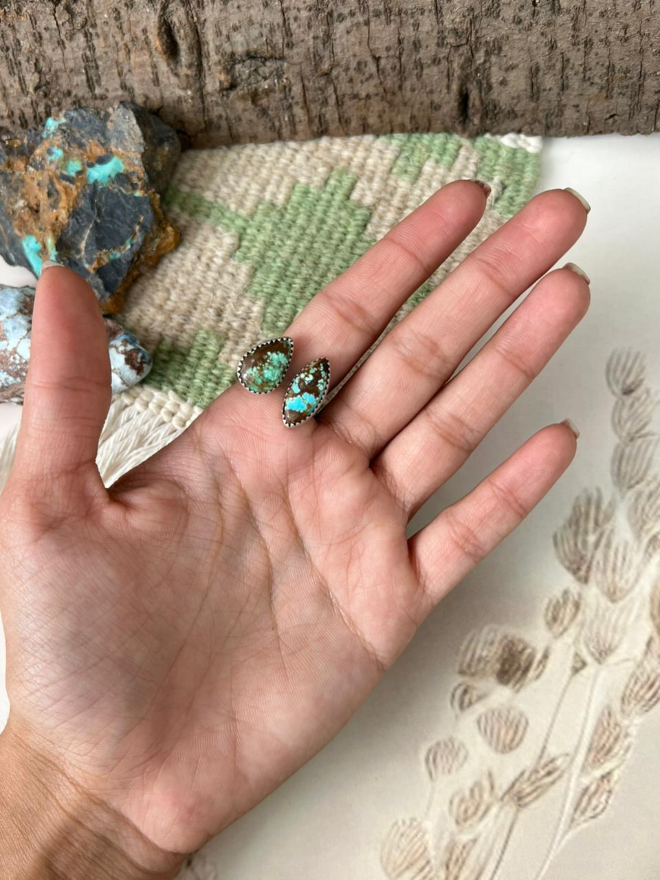 Handmade Sterling Silver Mantis Turquoise Adjustable Ring "Signed Nizhoni" (9)