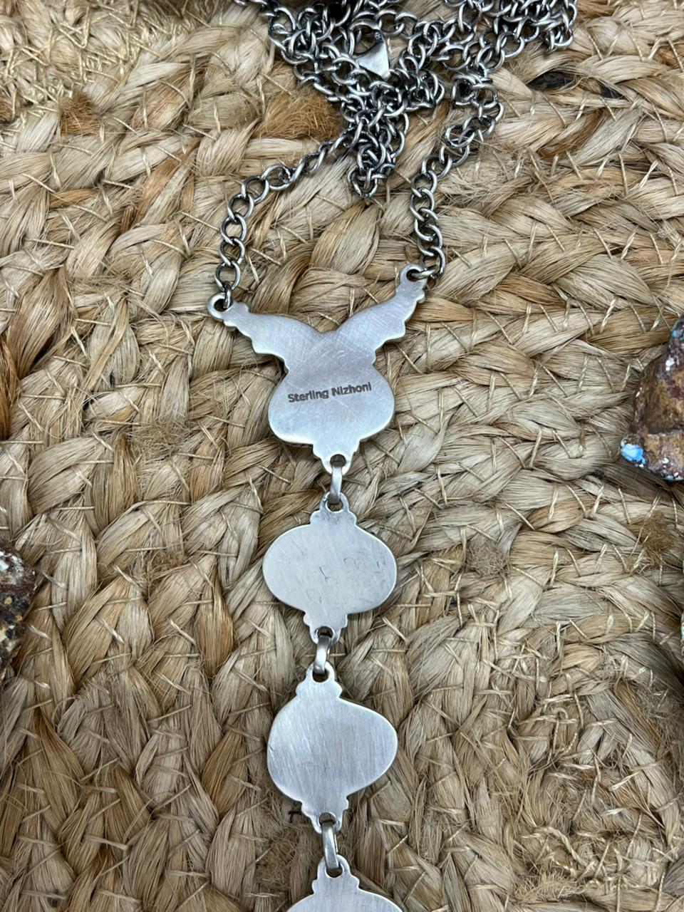 Handmade Sterling Silver Blackjack Turquoise Necklace "Signed Nizhoni"