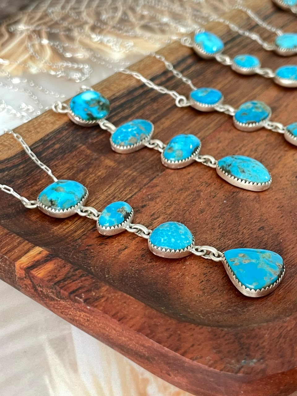 Handmade Sterling Silver Blue Kingman Turquoise Necklace Signed Nizhoni