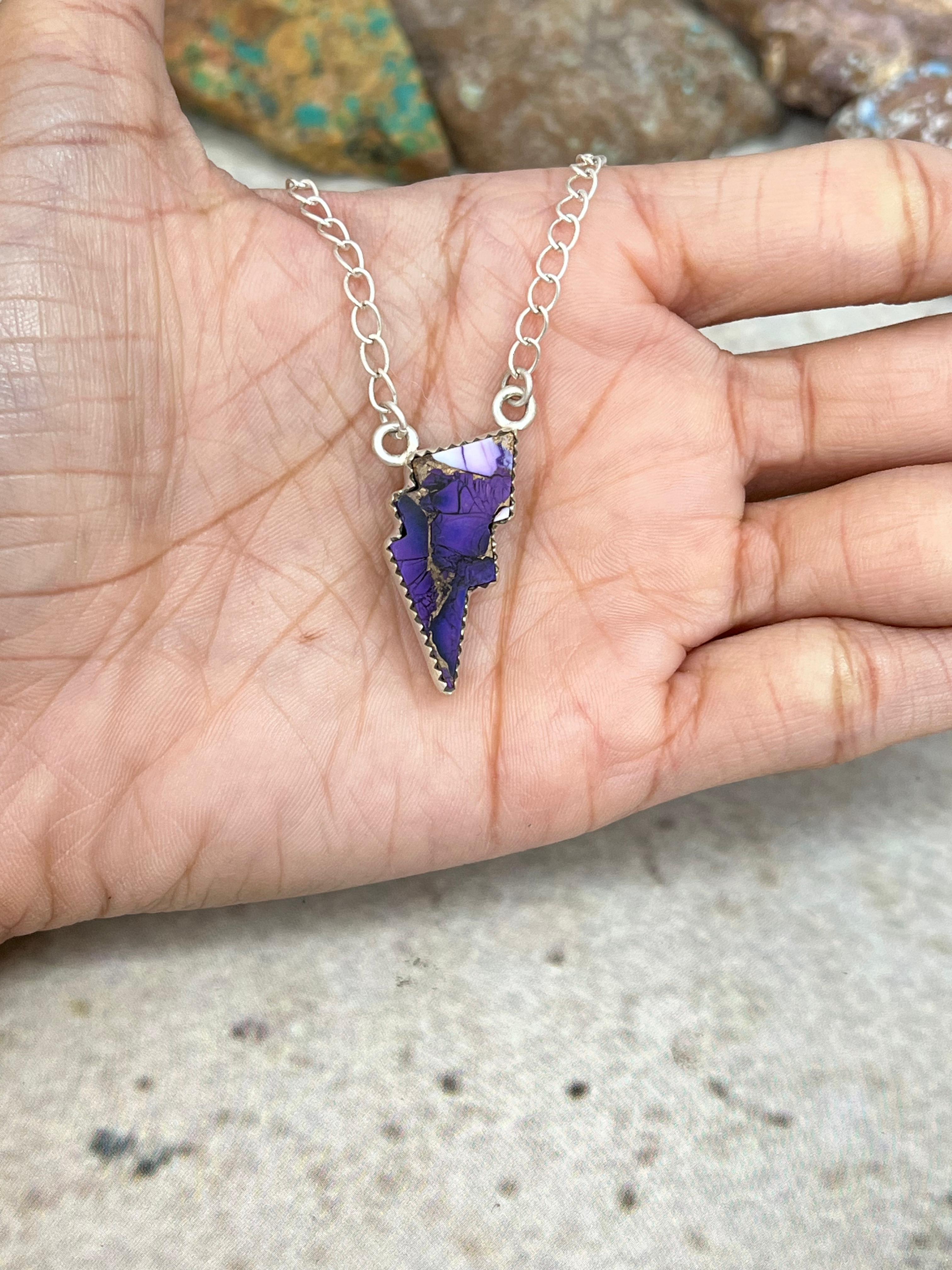 Handmade Sterling Silver Purple Ice Rose Dahlia Thunder Lightning Necklace with Signed Nizhoni (2)