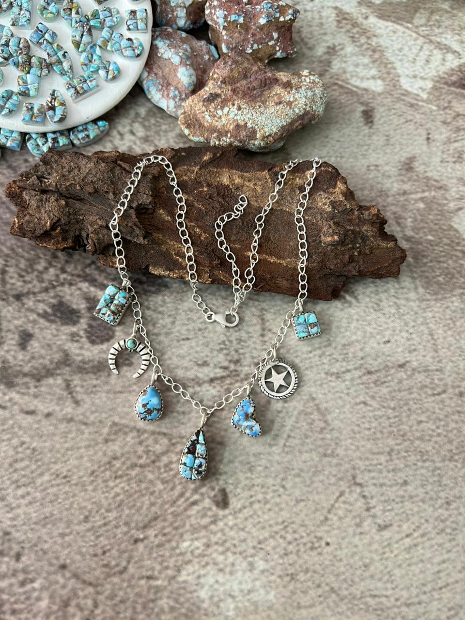 Handmade Sterling Silver 'Golden Hills Turquoise Cobble Collection' Necklace "Signed Nizhoni"