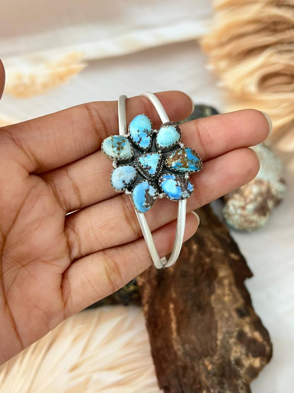 Handmade Sterling Silver Golden Hills Turquoise Bracelet "Signed Nizhoni"