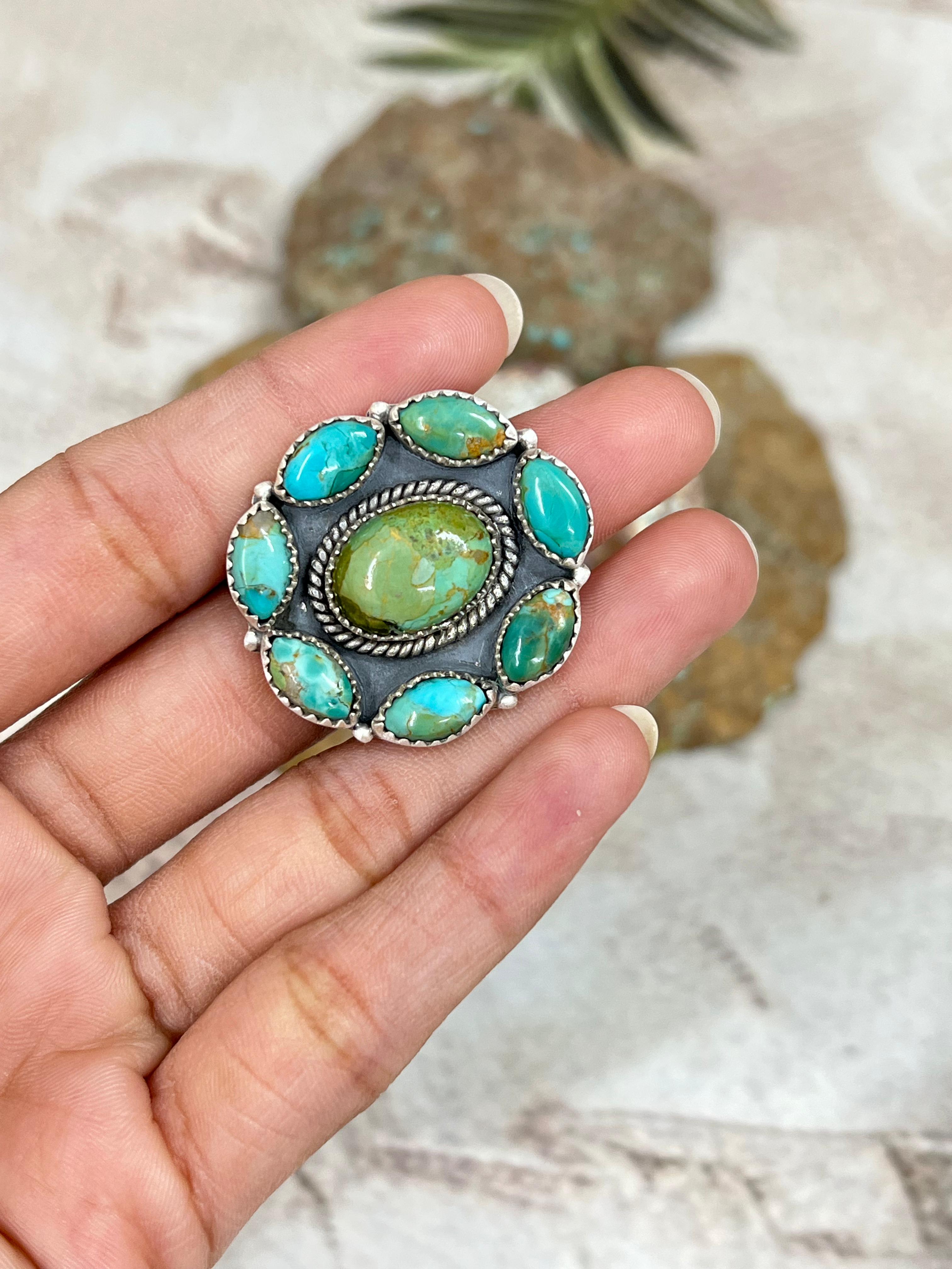 Handmade Sterling Silver Kingman Turquoise Adjustable Ring Signed Nizhoni (3)