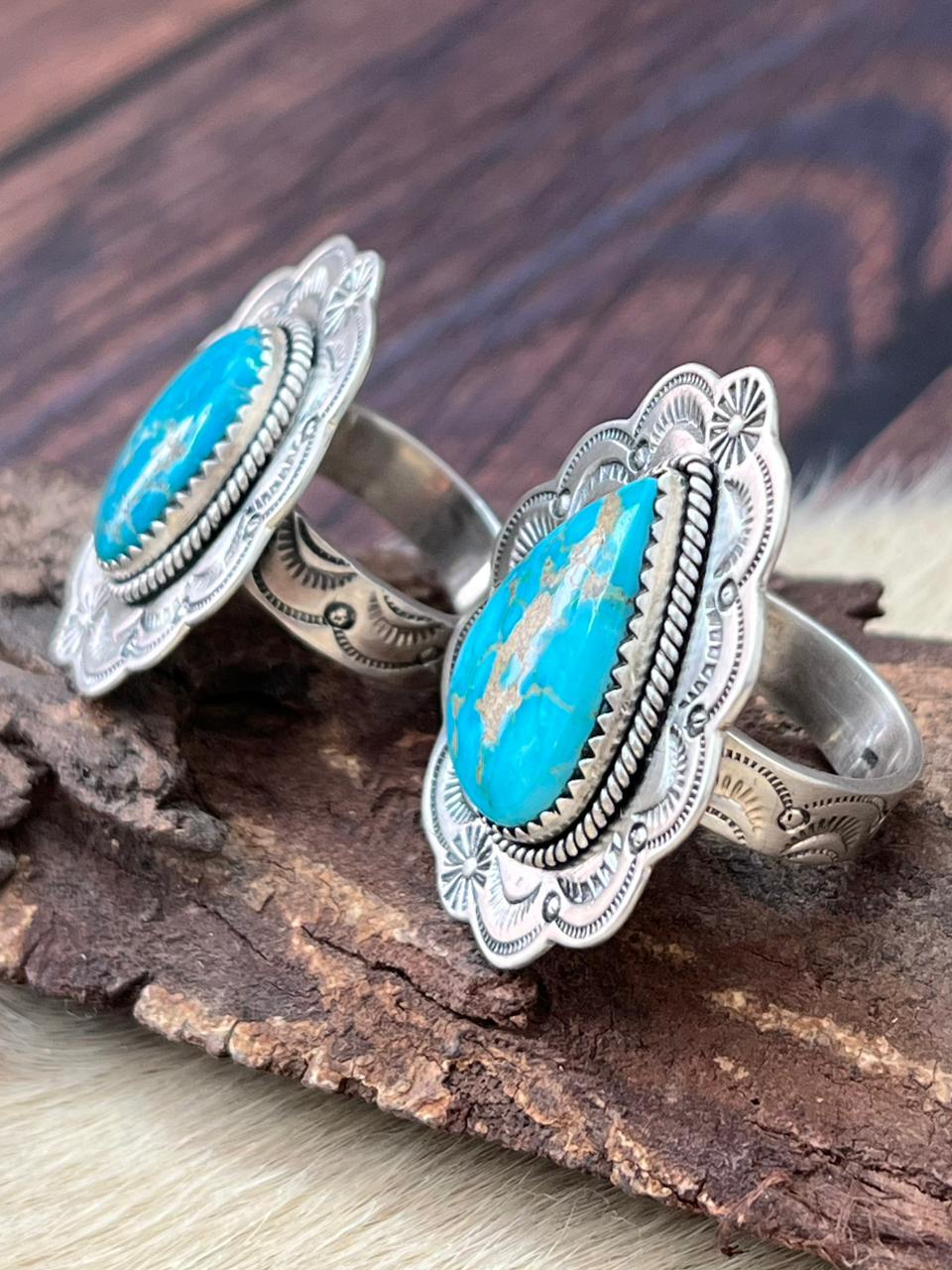 Handmade Sterling Silver White Water Adjustable Ring "Signed Nizhoni"