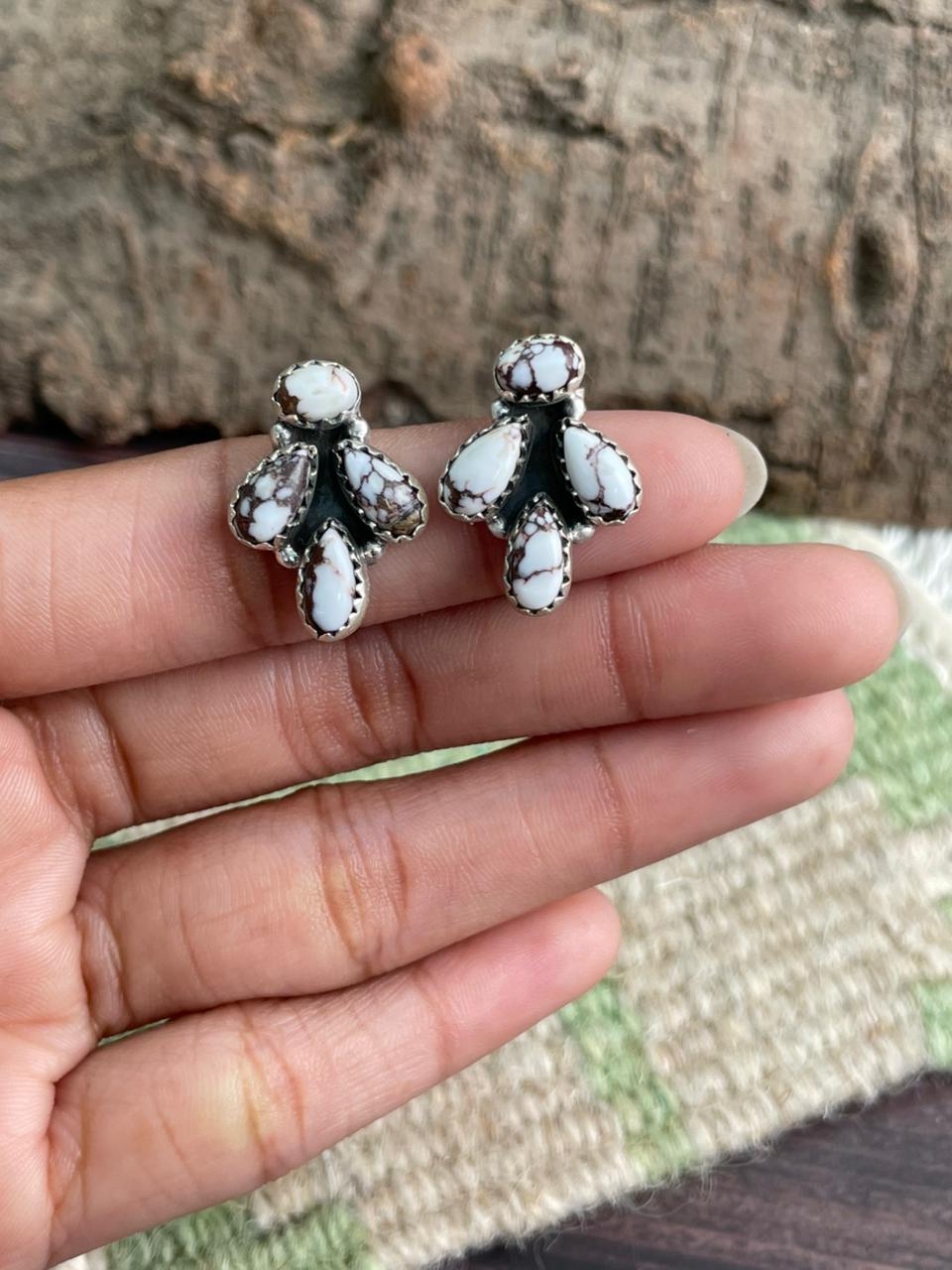 Handmade Sterling Silver Wildhorse Magnesite Post Studs Earrings "Signed Nizhoni"