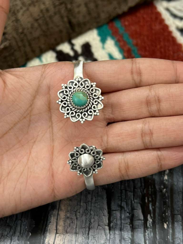 Handmade Sterling Silver Kingman Turquoise Bracelet with Signed Nizhoni