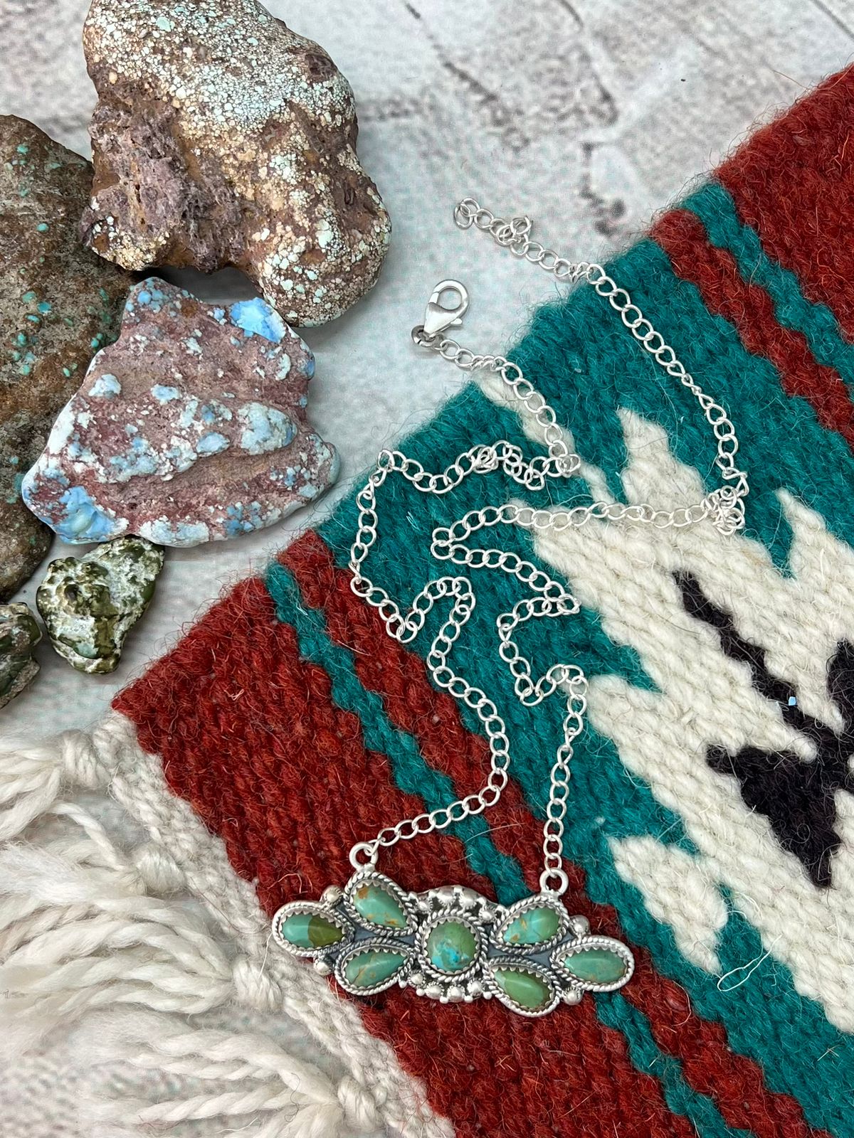 Handmade Sterling Silver Kingman Turquoise Necklace with Signed Nizhoni