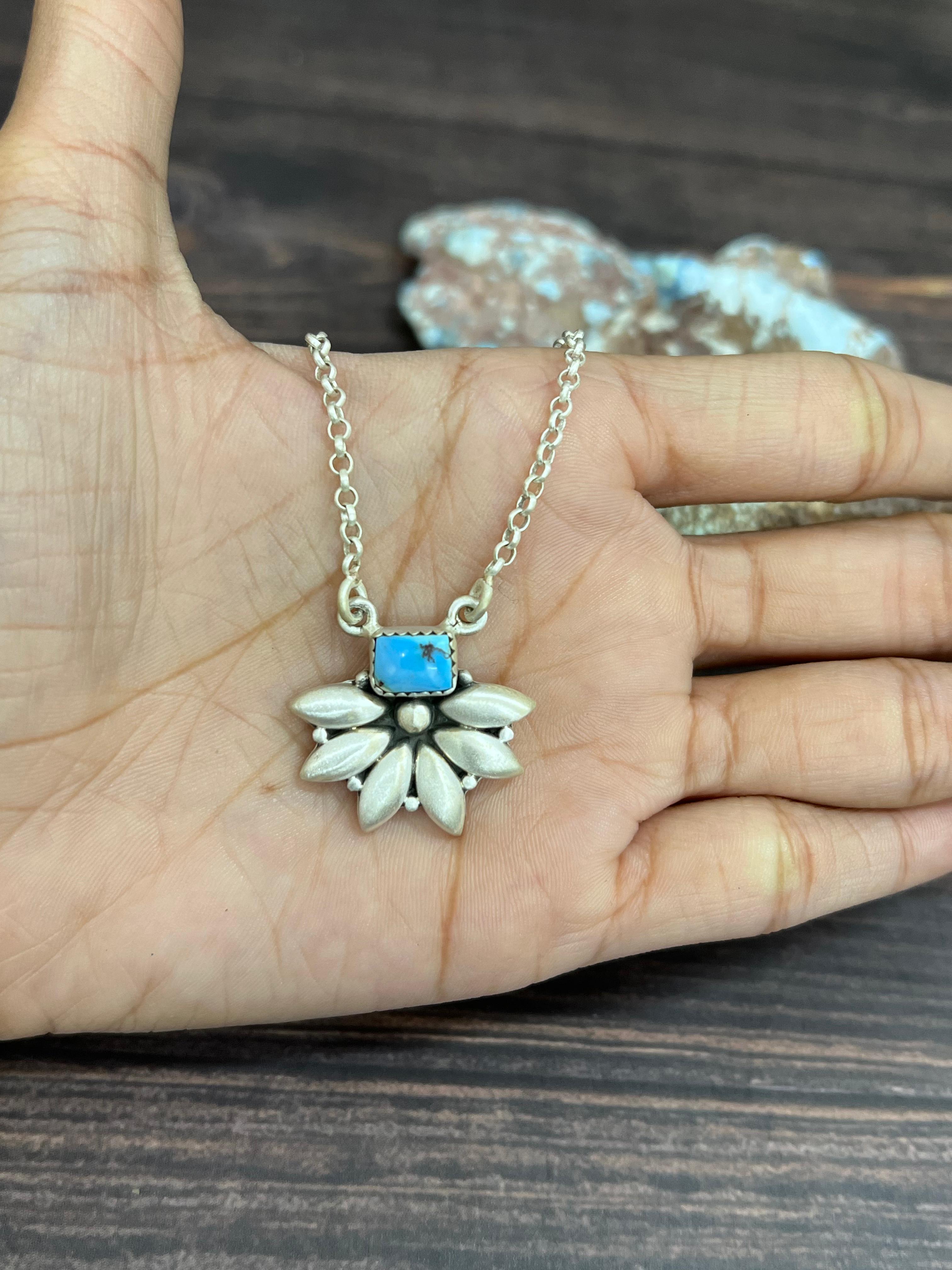 "Ball Collection" Handmade Sterling Silver Golden Hills Turquoise Necklace with Signed Nizhoni