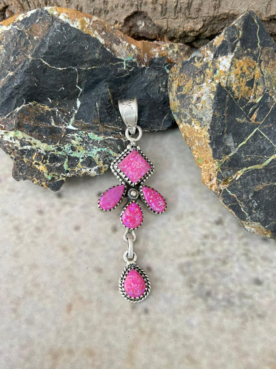 "Heart Collection" Handmade Sterling Silver Hot Pink Pendant "Signed Nizhoni"