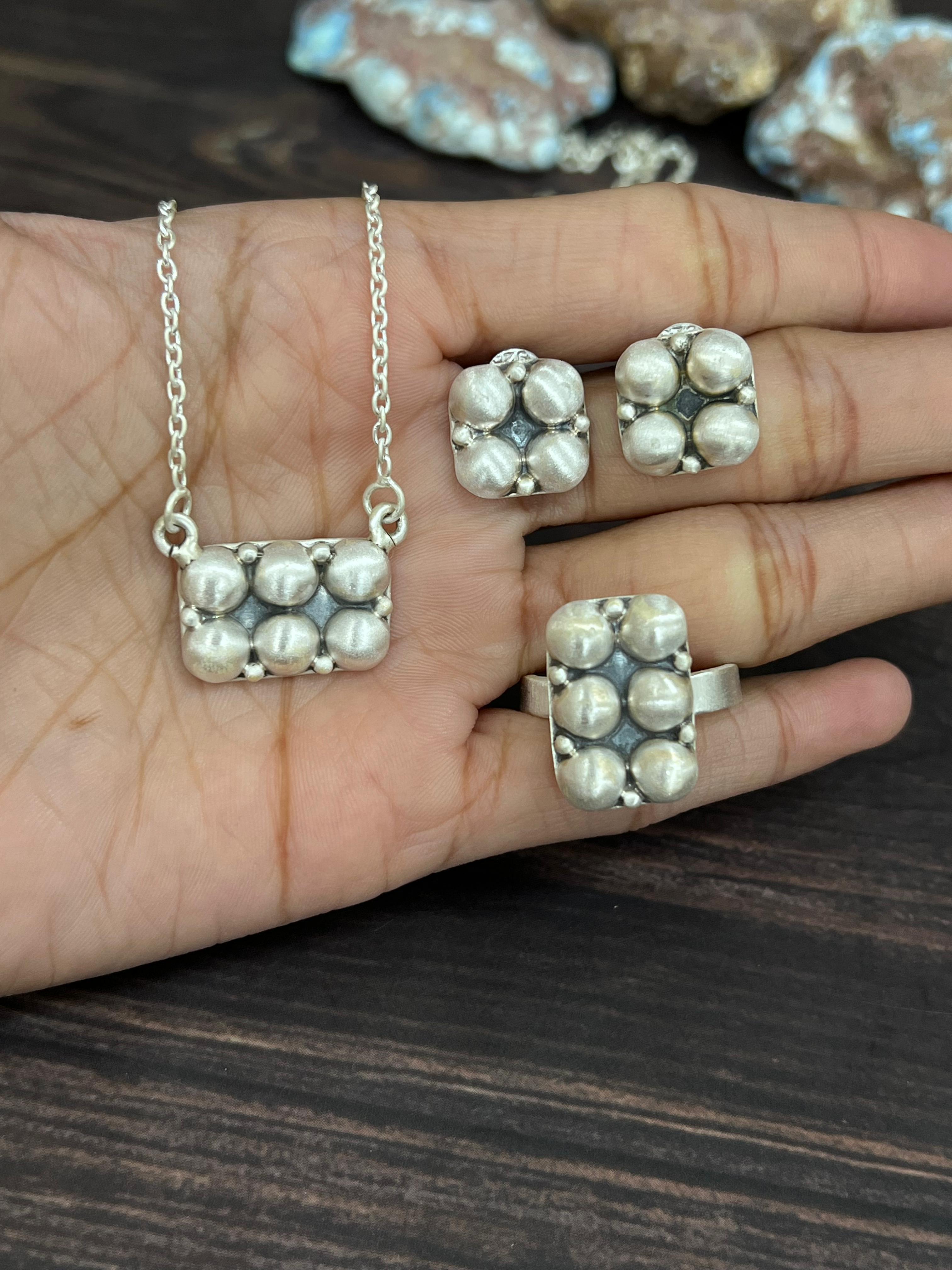 Handmade 'Sterling Silver' Necklace Earrings and Ring Set with Signed Nizhoni