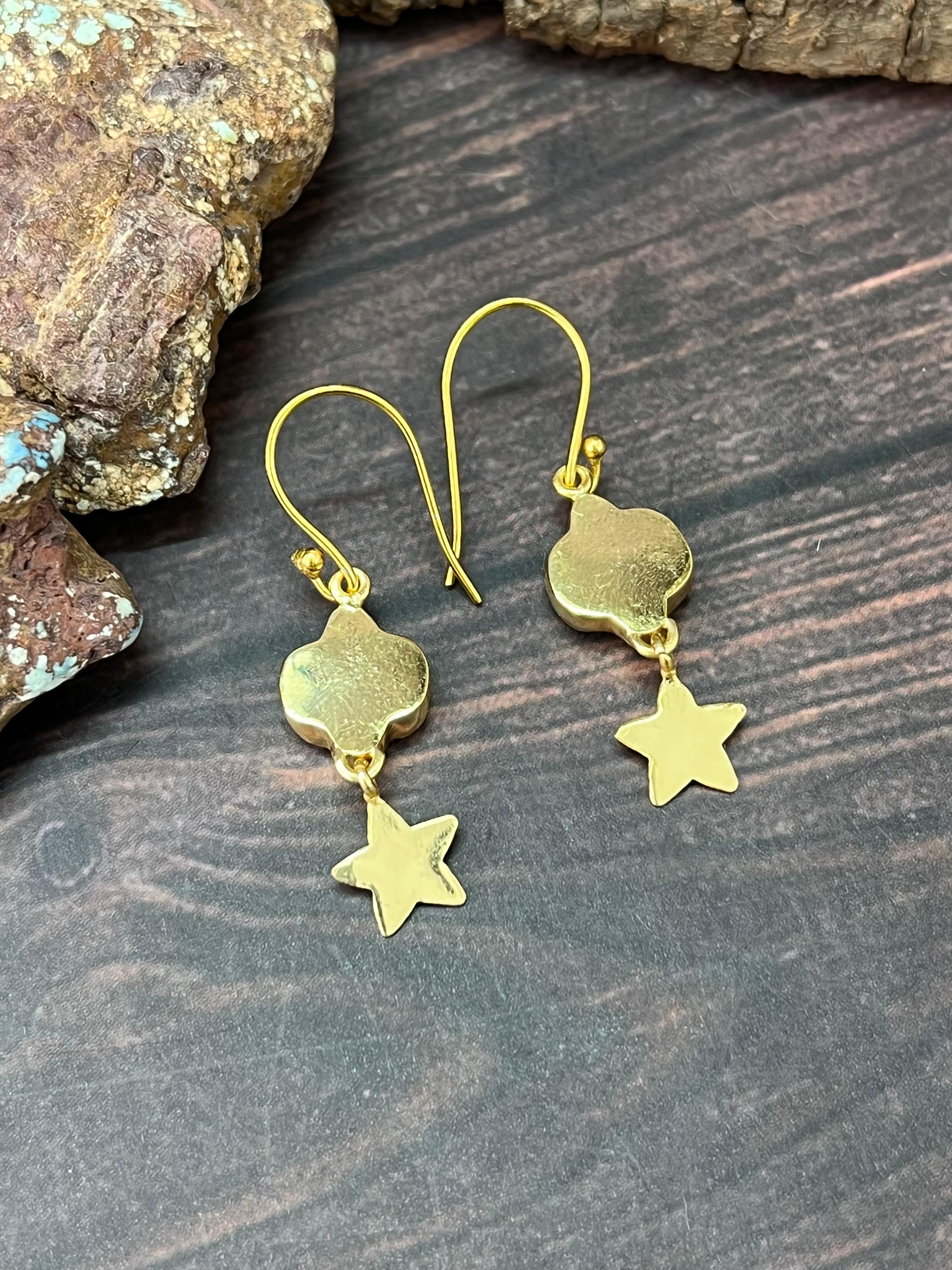 “The Golden Collection” Handmade Natural Black Onyx Cactus Star Hook Dangle Earrings
