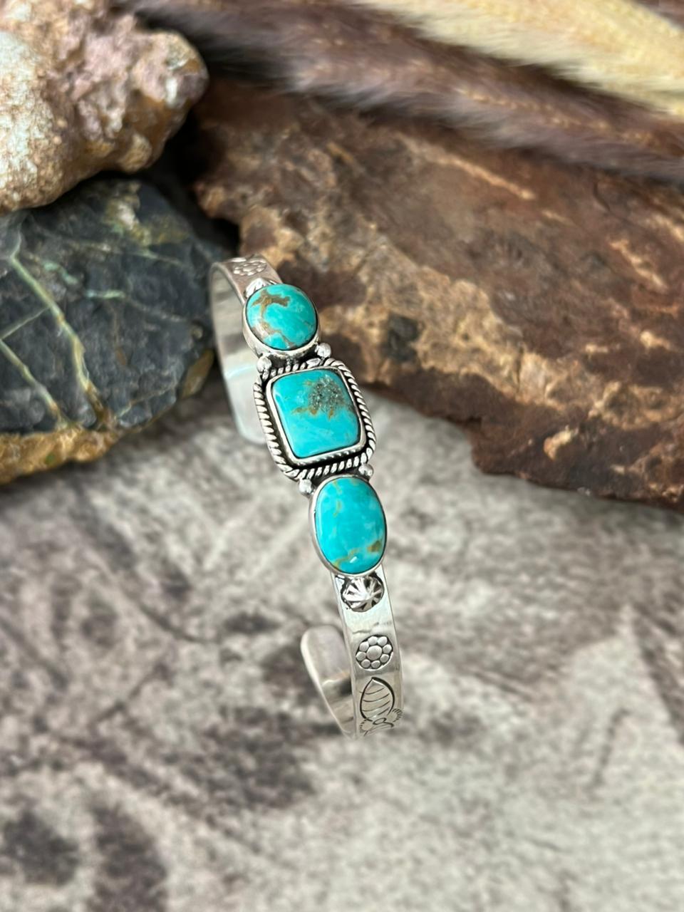 Handmade Sterling Silver Santa Maria Turquoise Bracelet "Signed Nizhoni"