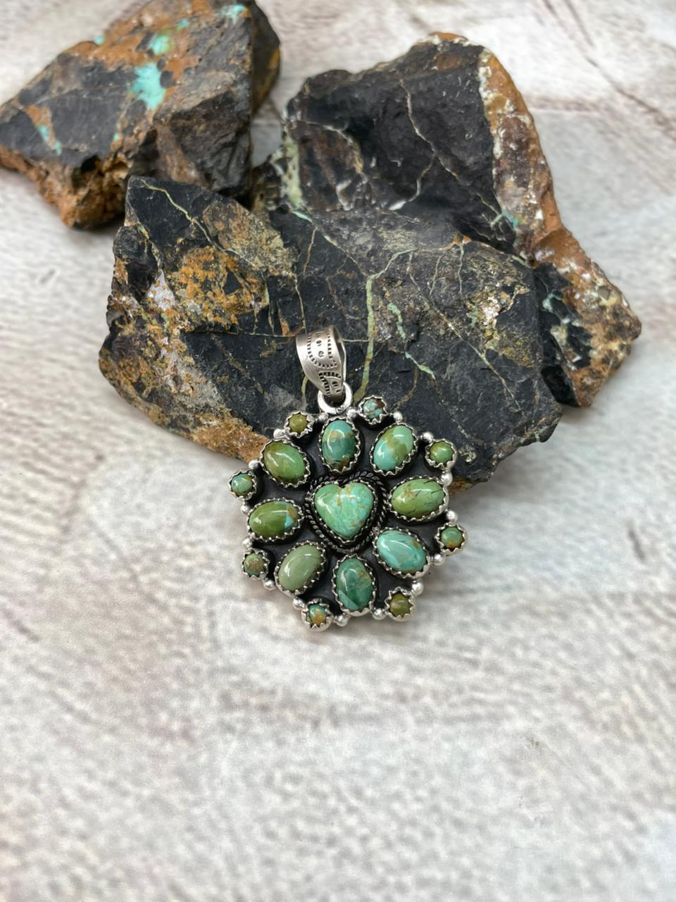 Handmade Sterling Silver Kingman Turquoise Pendant "Signed Nizhoni"