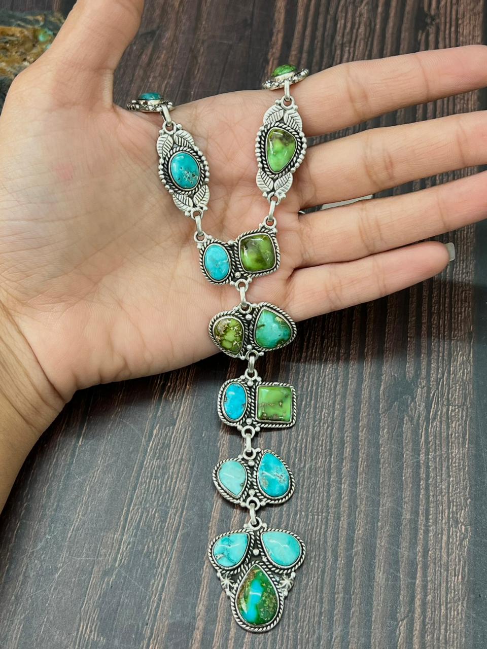 Handmade Sterling Silver Sonoran with White Water Necklace "Signed Nizhoni"