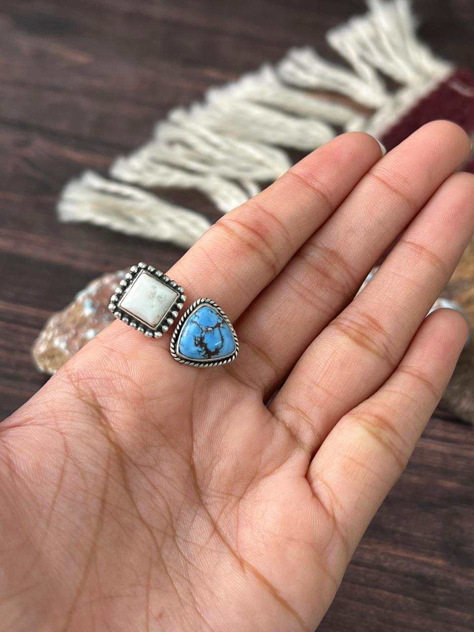 Handmade Sterling Silver Golden Hills with White Collection Adjustable Ring "Signed Nizhoni"