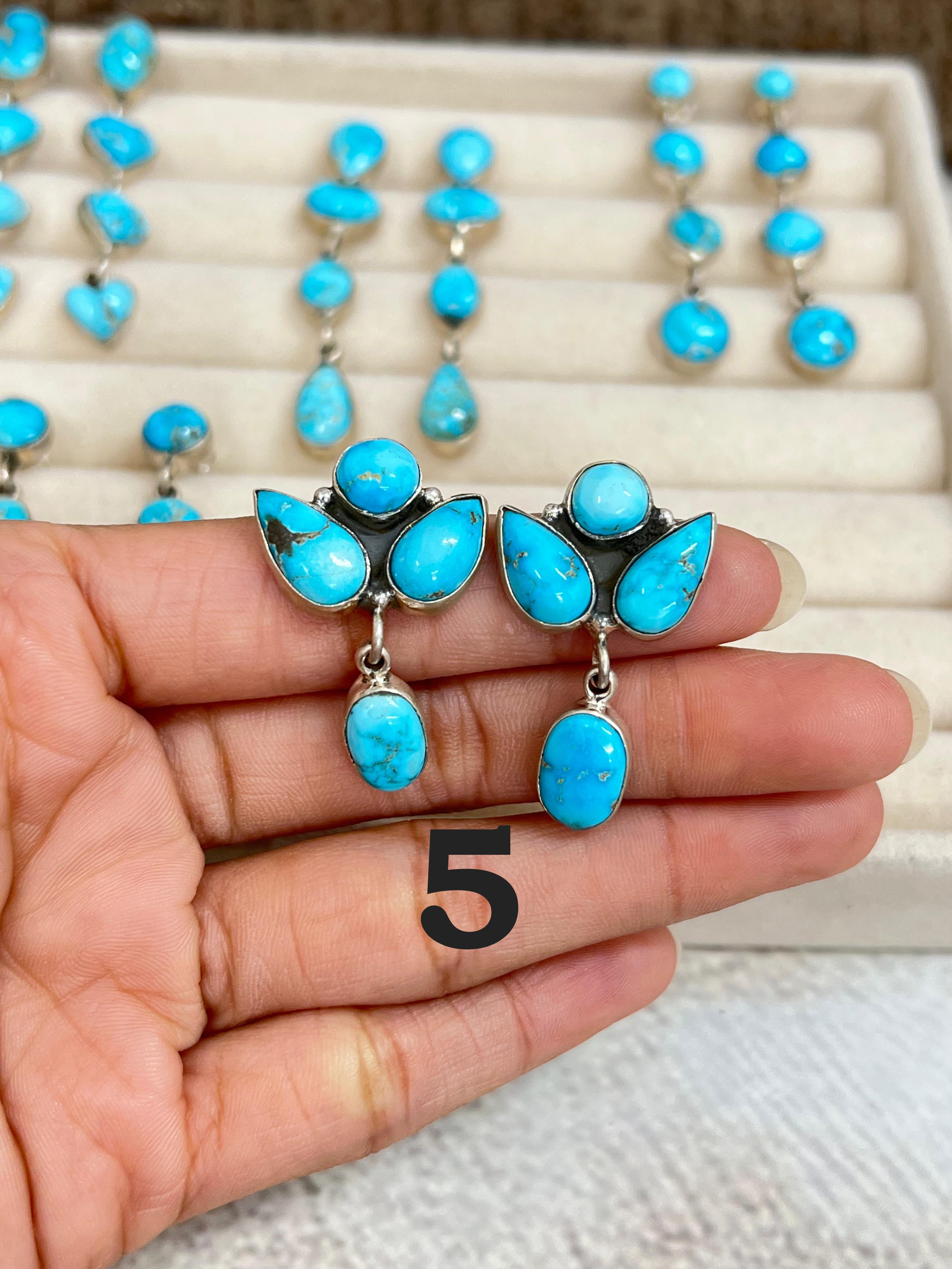 Handmade Sterling Silver Blue Bird Turquoise Dangle Earrings with Signed Nizhoni