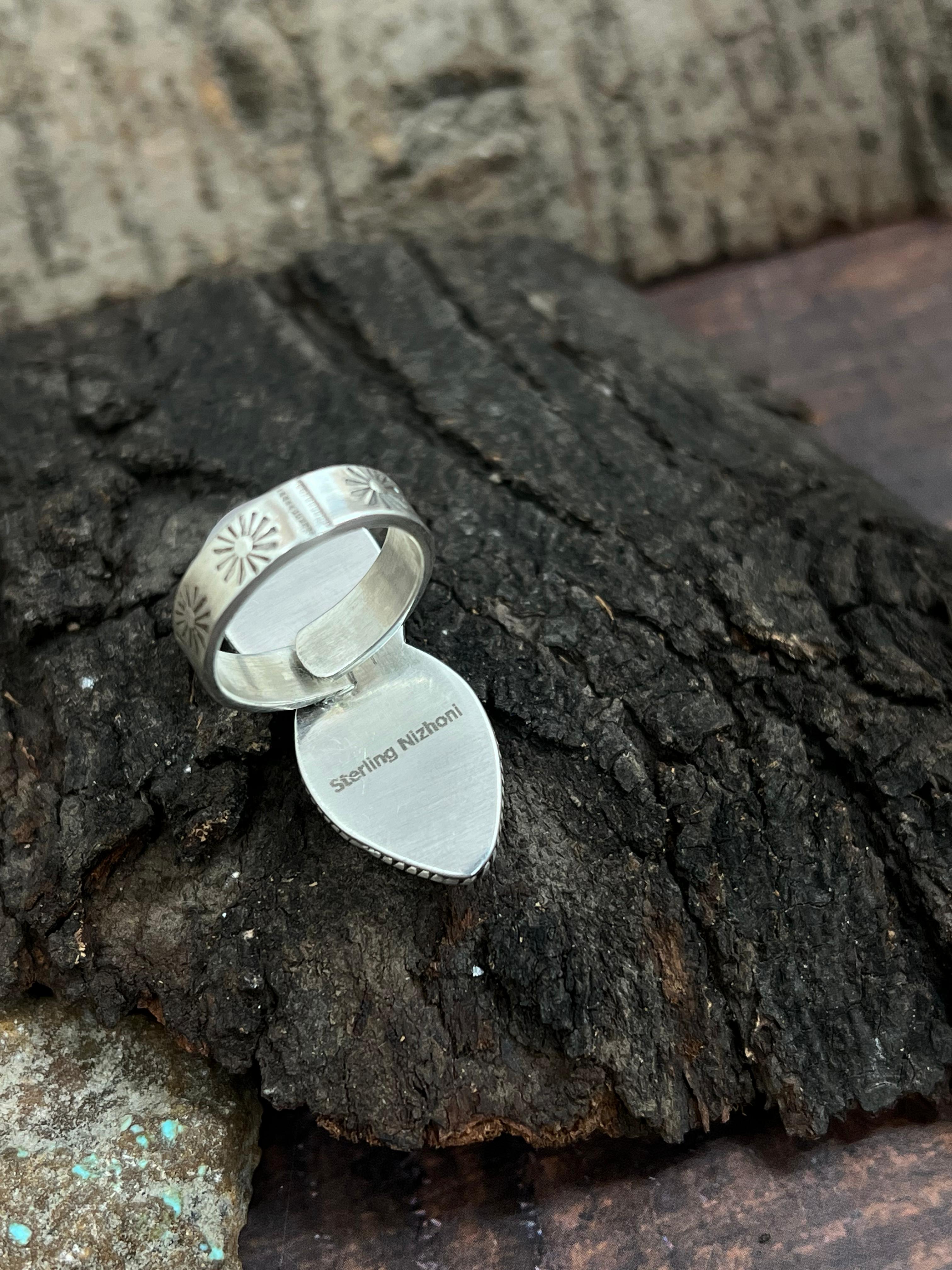 Handmade Sterling Silver Starfox Variscite Adjustable Ring Signed Nizhoni