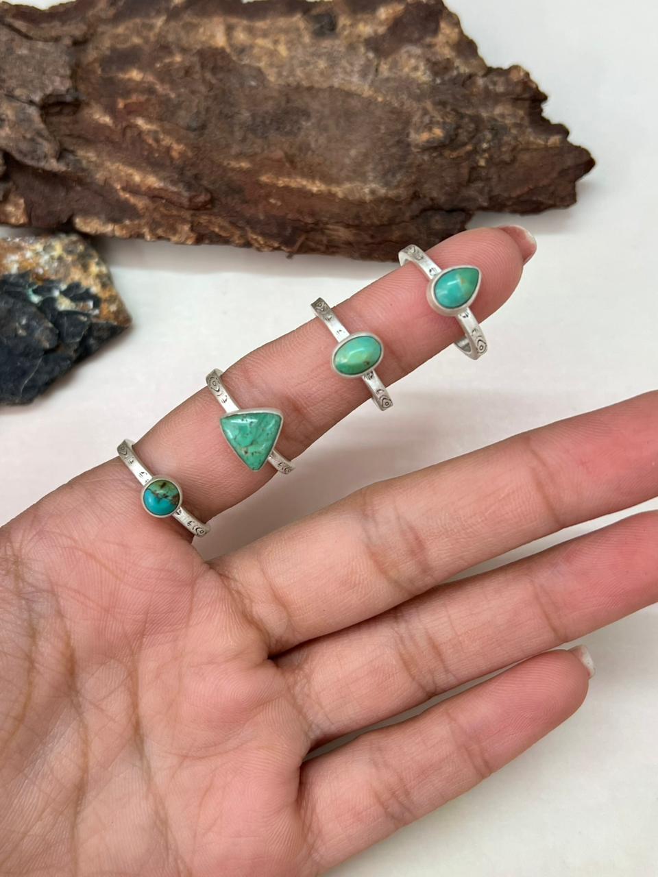 Handmade Sterling Silver Kingman Turquoise Adjustable Stacker Ring "Signed Nizhoni"