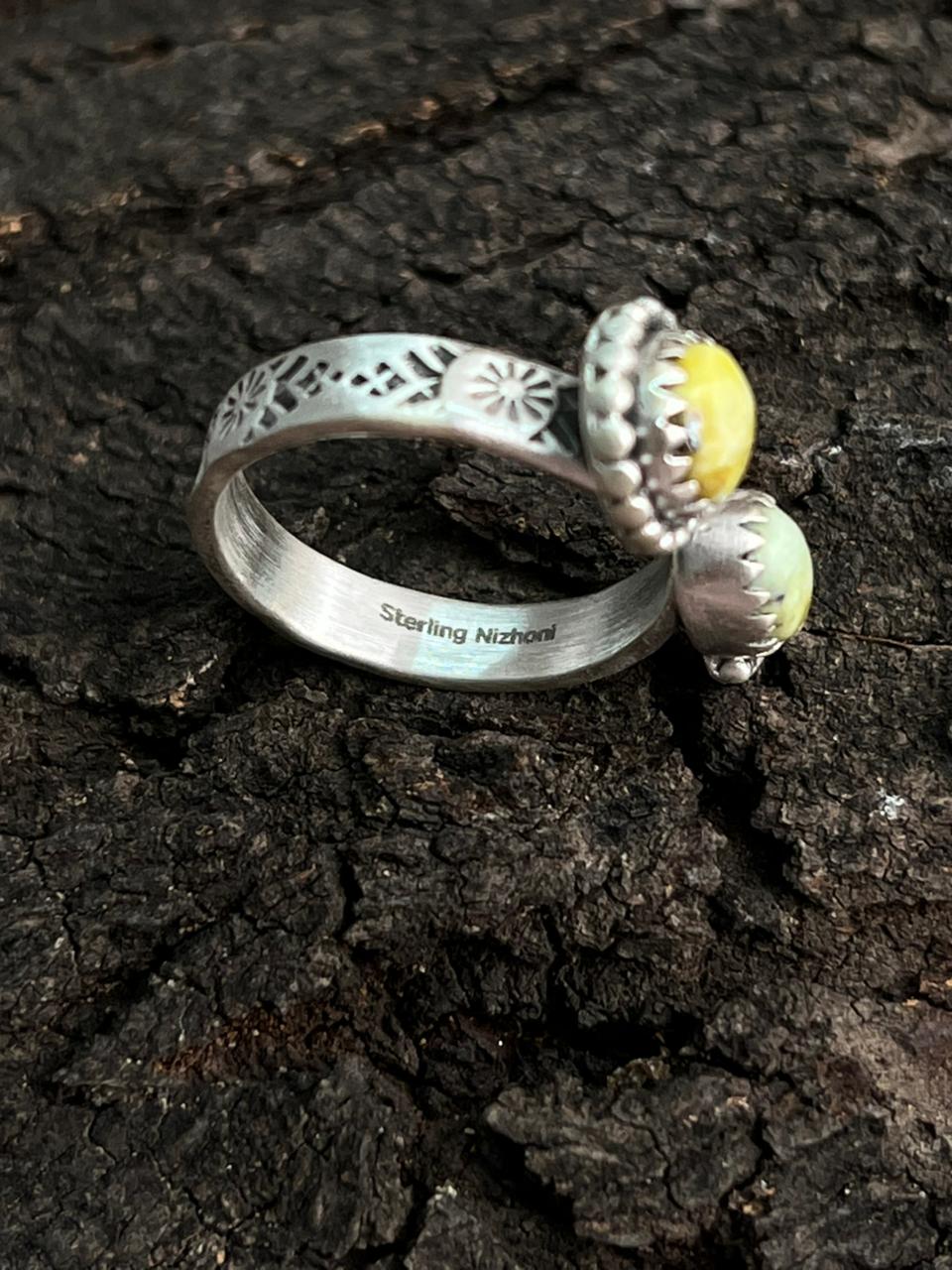 Handmade Sterling Silver Palomino Turquoise Ring "Signed Nizhoni"