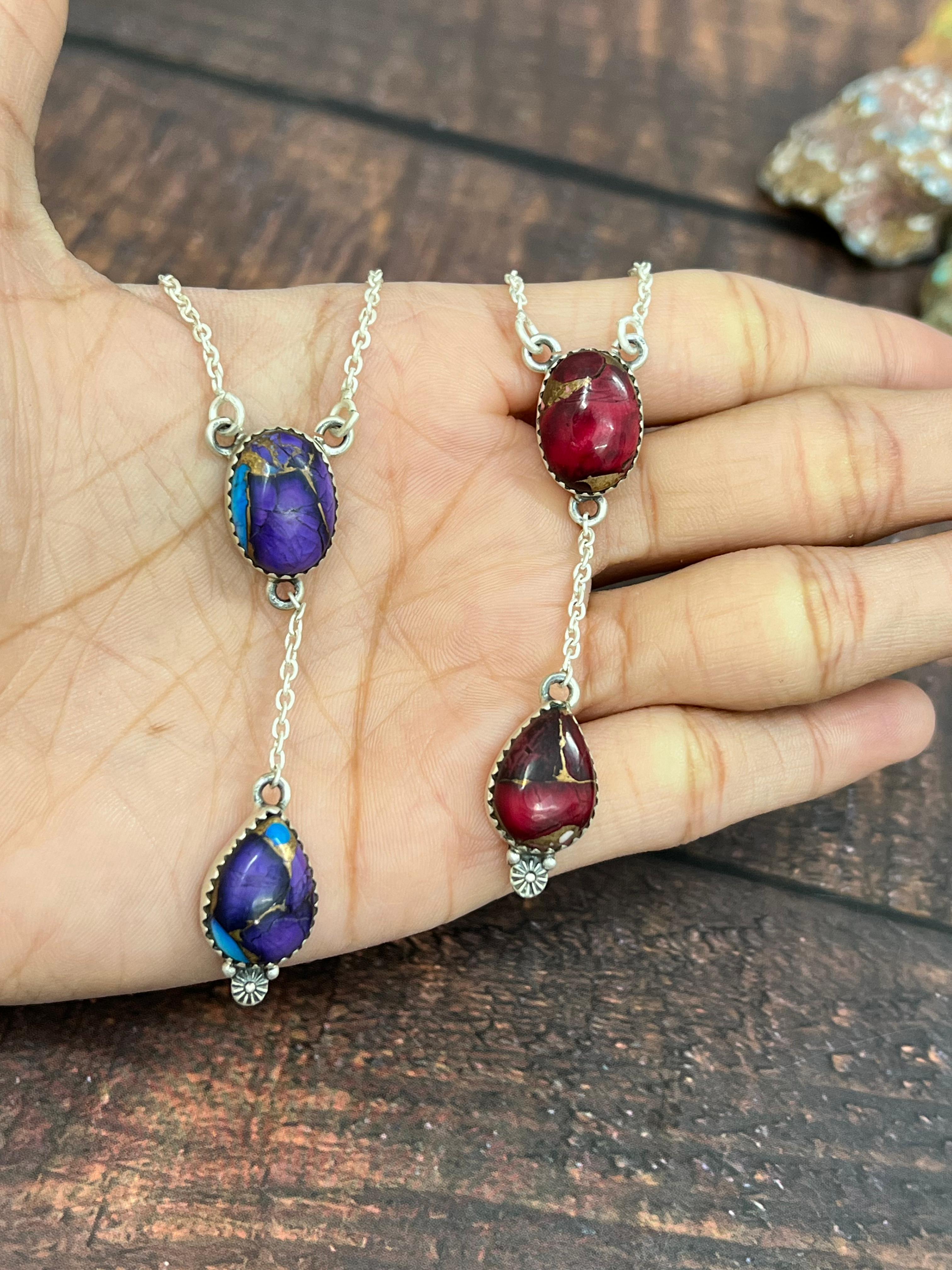 Handmade Sterling Silver Multistone Dahlia Necklace with Signed Nizhoni