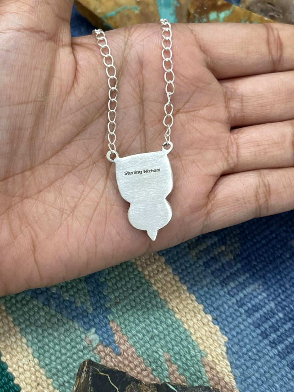 Handmade Sterling Silver Sonoran with White Water Turquoise Necklace "Signed Nizhoni"