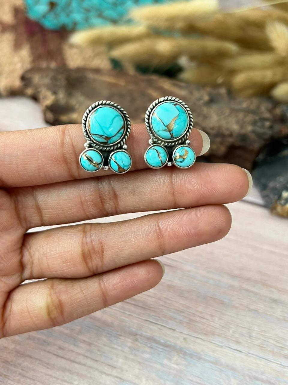 Handmade Sterling Silver Mint Dahlia Collection: Post Stud Earrings "Signed Nizhoni"