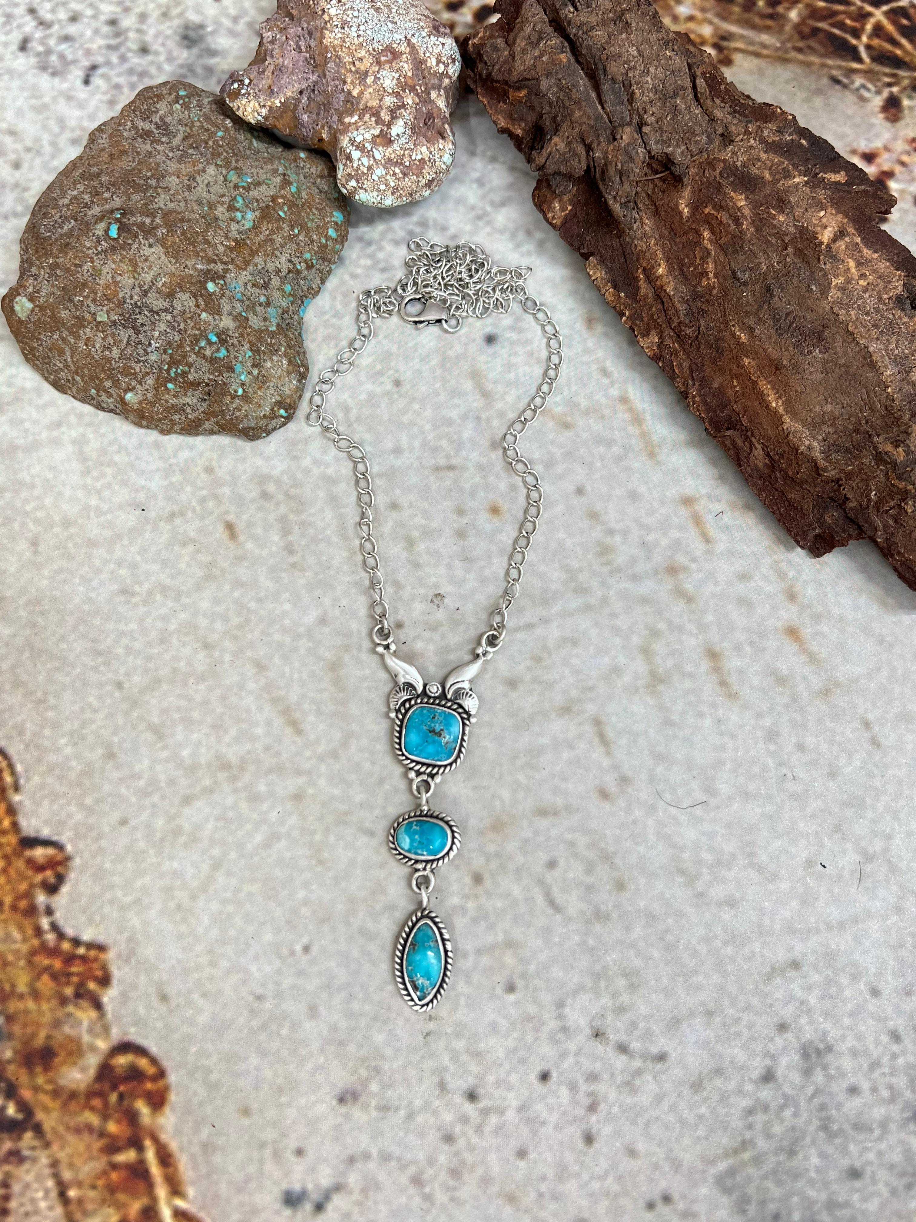 Handmade Sterling Silver White Water Turquoise Necklace Signed Nizhoni