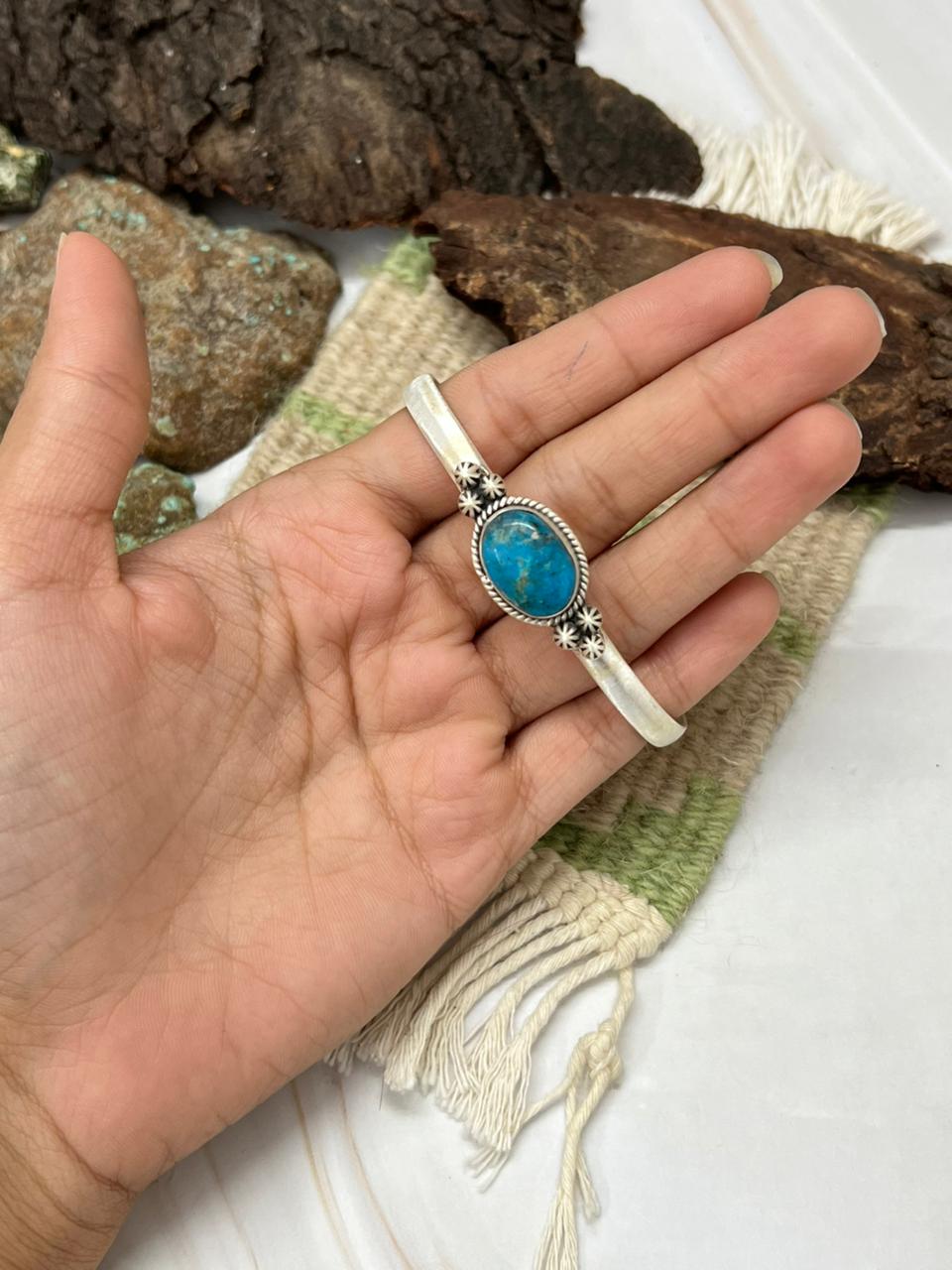 Handmade Sterling Silver Arizona Turquoise Bracelet "Signed Nizhoni"