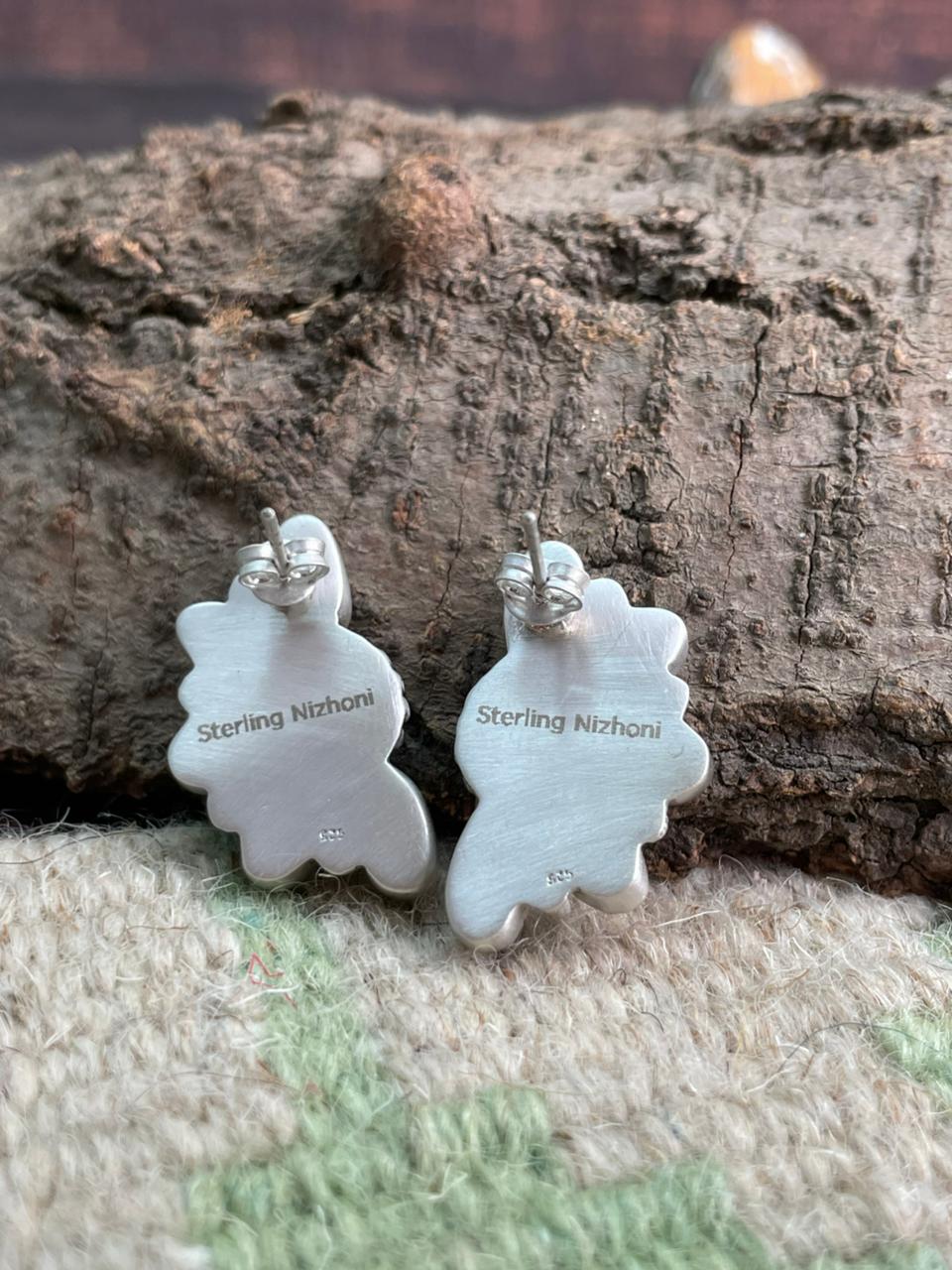 Handmade Sterling Silver Wildhorse Magnesite Post Studs Earrings "Signed Nizhoni"