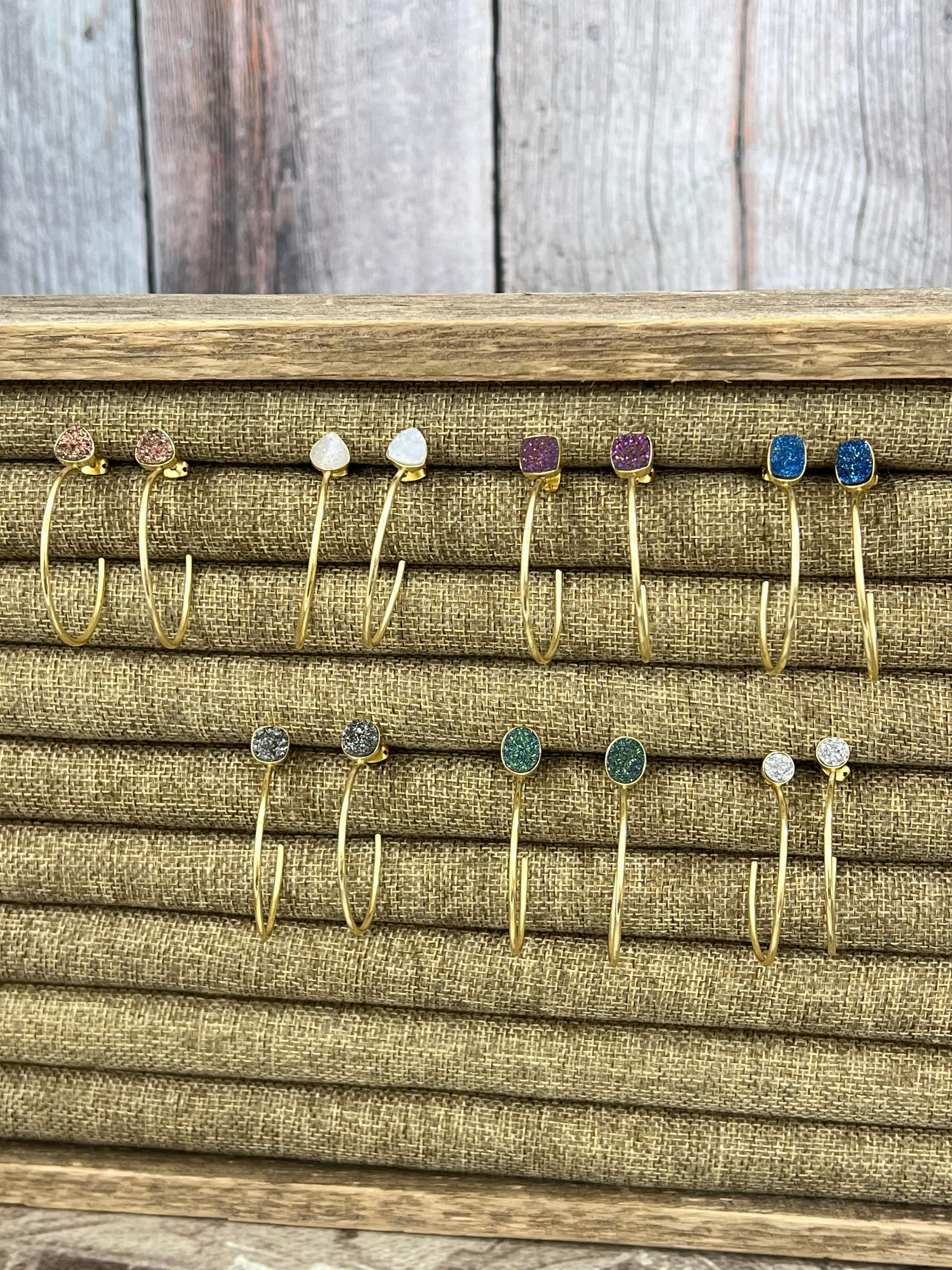 “The Boho Collection” Handmade Natural Druzy Open Hoop Earrings